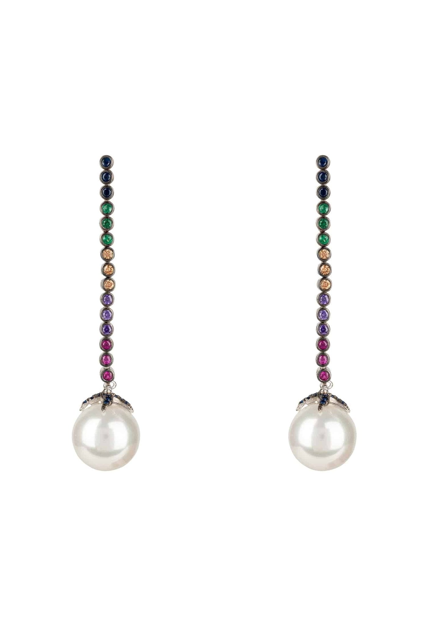 Pearl Majorica Long Rainbow Drop Earrings Silver - LATELITA Earrings