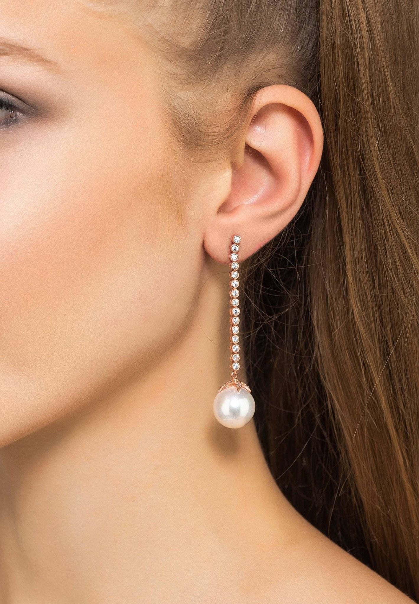 Pearl Majorica Long White Drop Earrings Rosegold - LATELITA Earrings