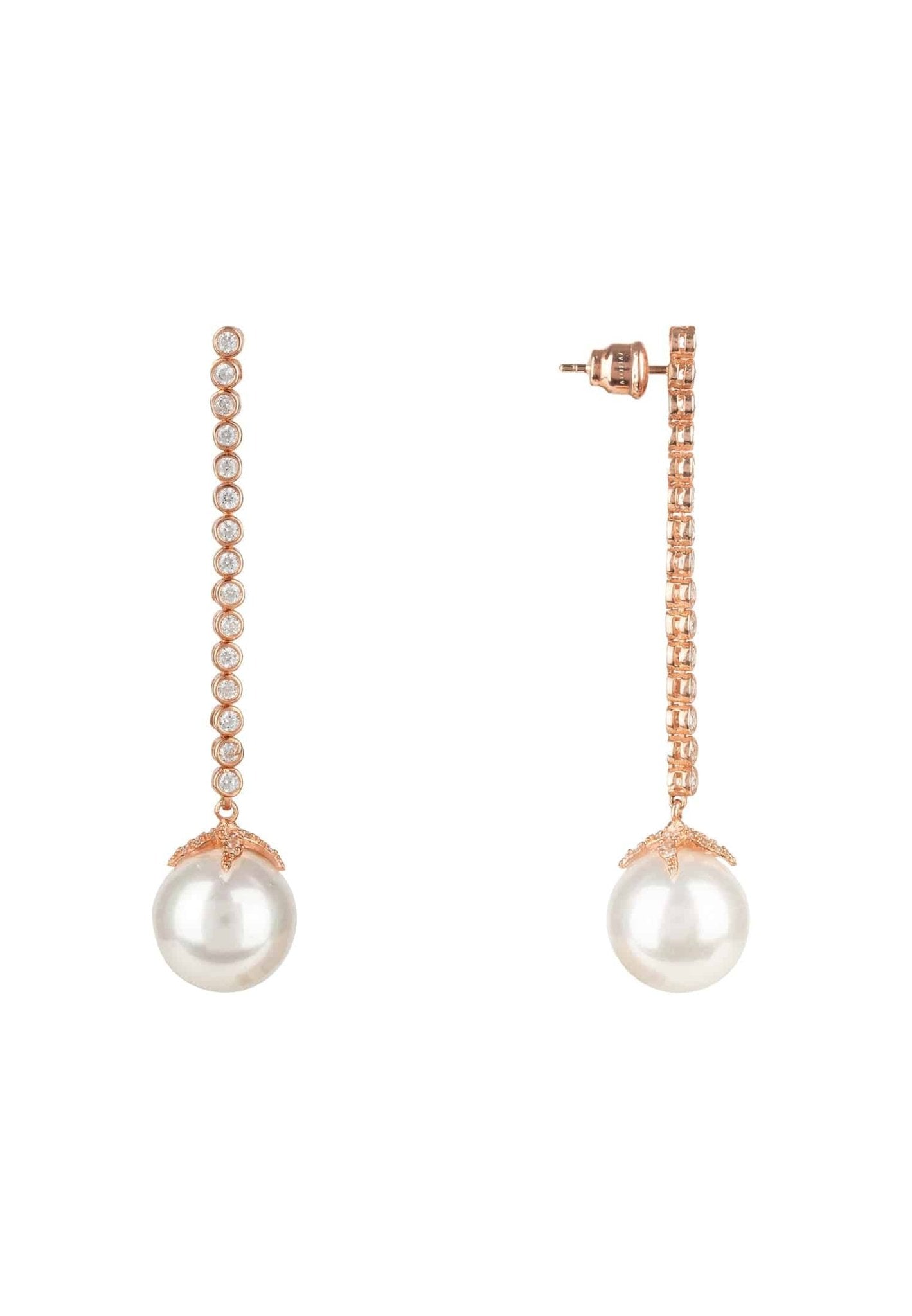 Pearl Majorica Long White Drop Earrings Rosegold - LATELITA Earrings