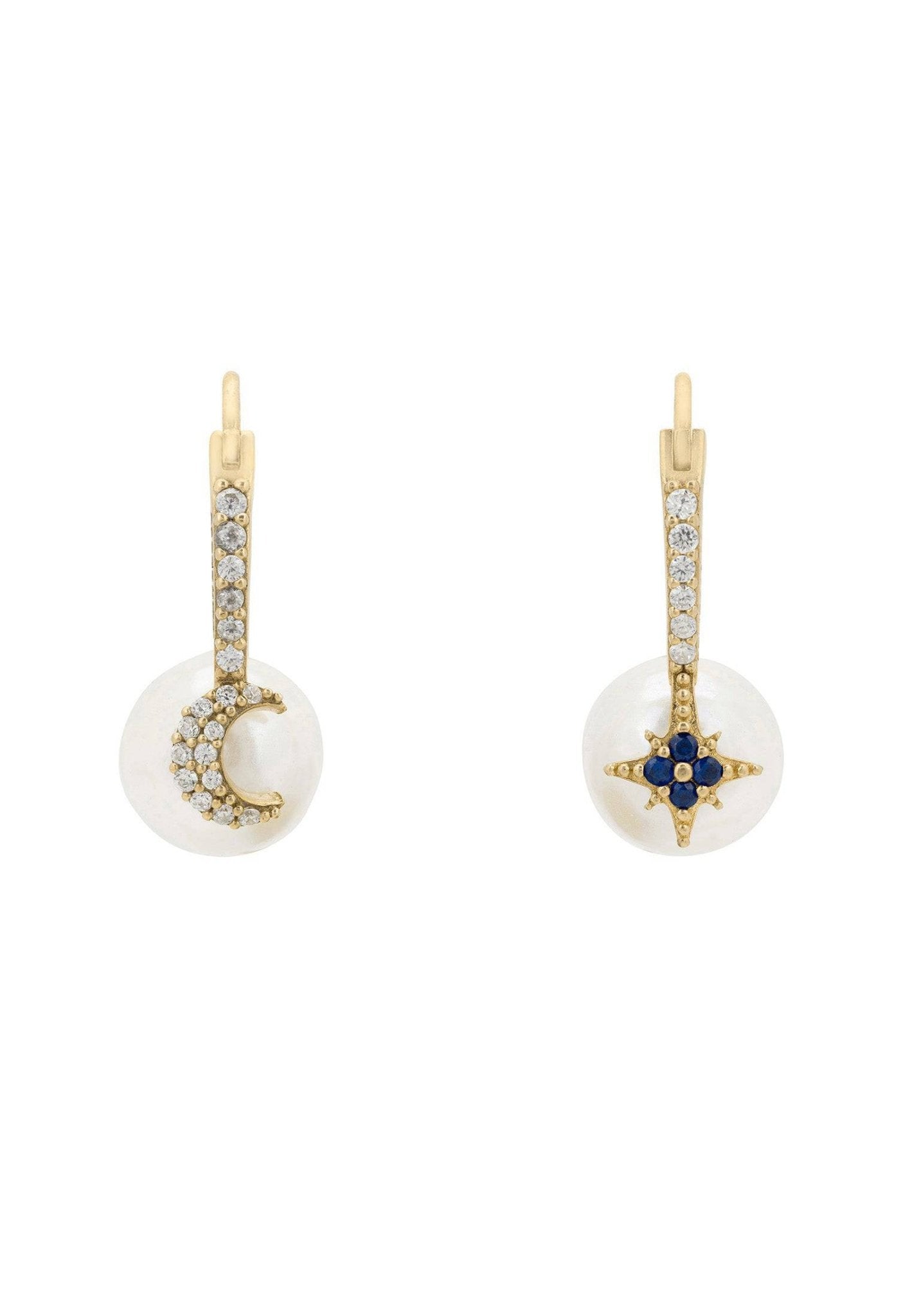 Pearl Moon & Star Earrings Gold - LATELITA Earrings