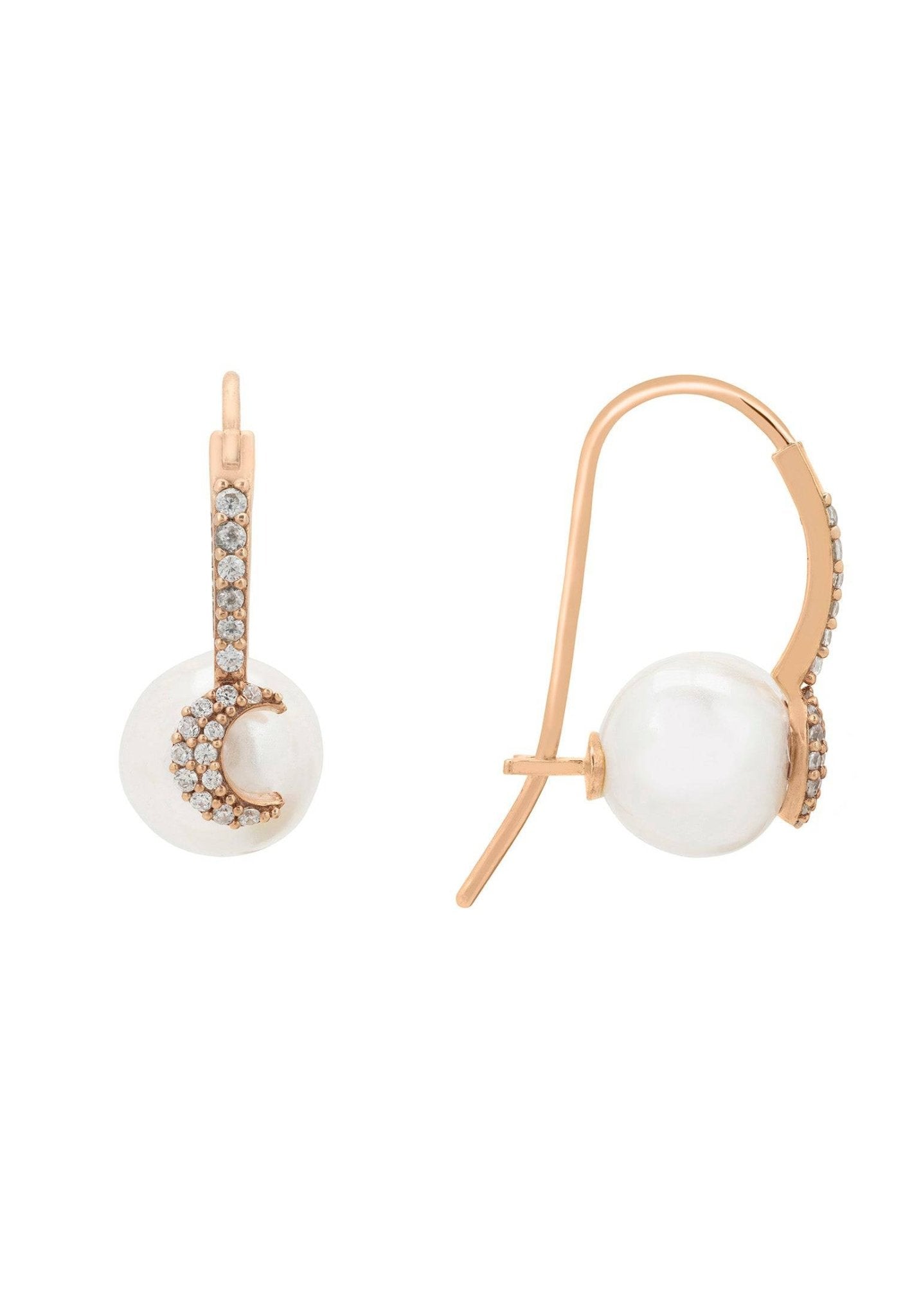 Pearl Moon & Star Earrings Rosegold - LATELITA Earrings
