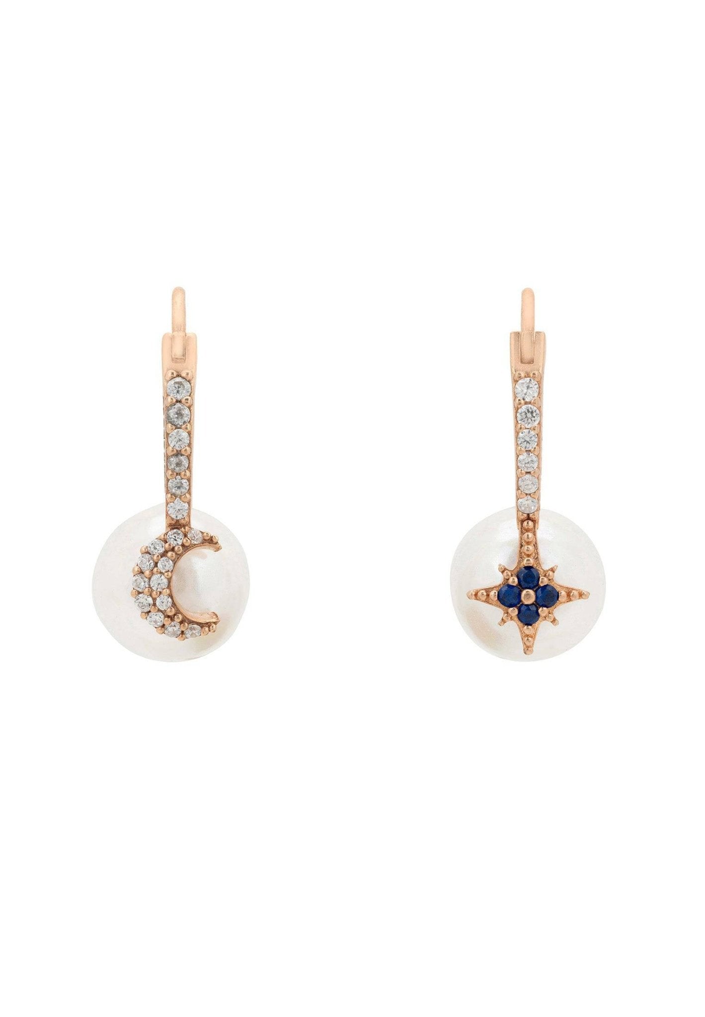 Pearl Moon & Star Earrings Rosegold - LATELITA Earrings