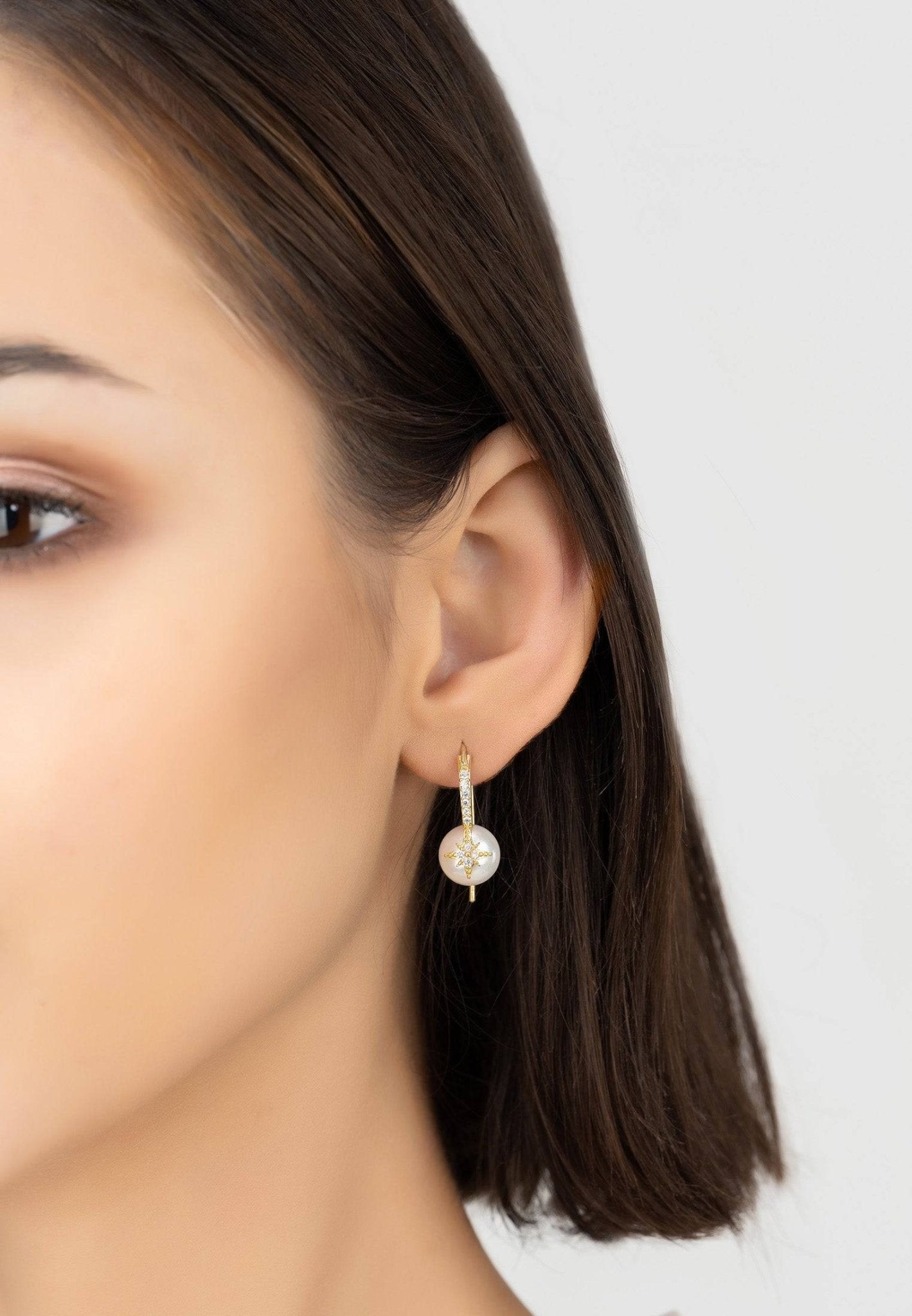 Pearl & North Star Drop Earrings Gold - LATELITA Earrings