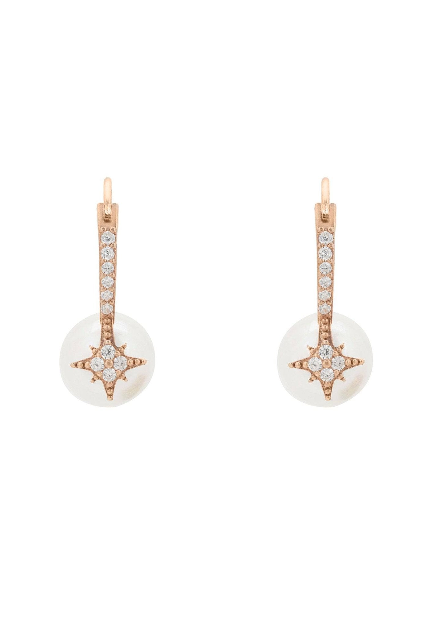 Pearl & North Star Drop Earrings Rosegold - LATELITA Earrings