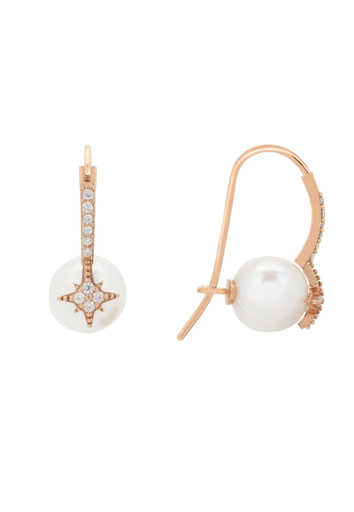 Pearl & North Star Drop Earrings Rosegold - LATELITA Earrings