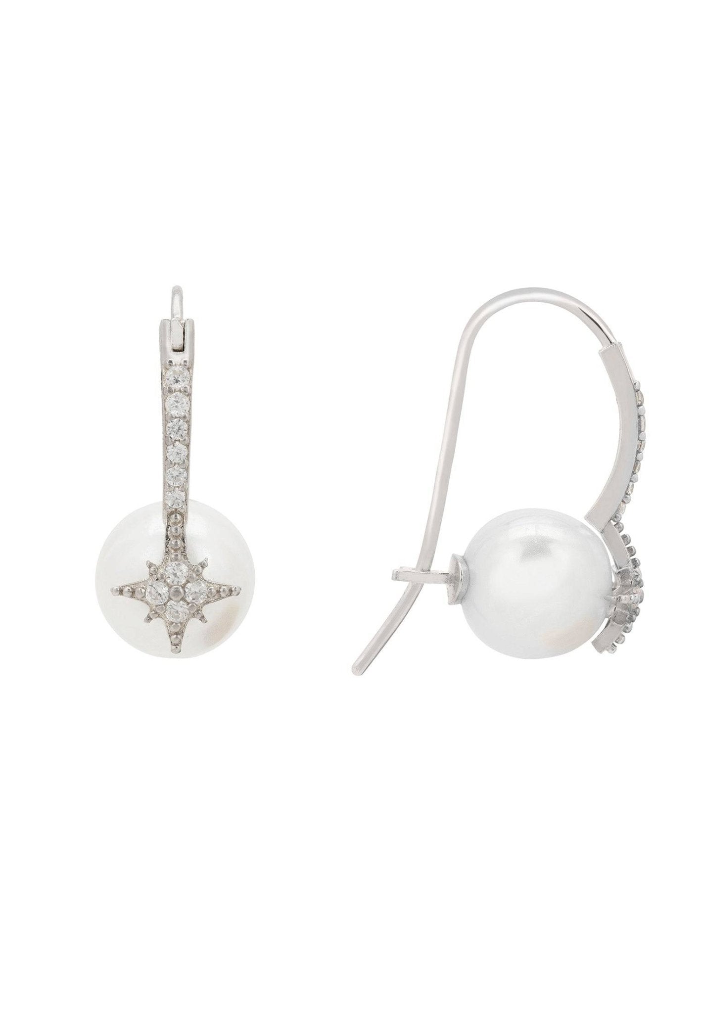 Pearl & North Star Drop Earrings Silver - LATELITA Earrings