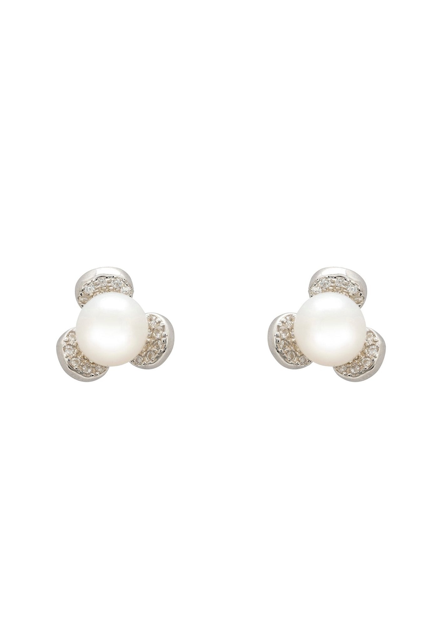 Pearl Posy Stud Earrings Silver - LATELITA Earrings
