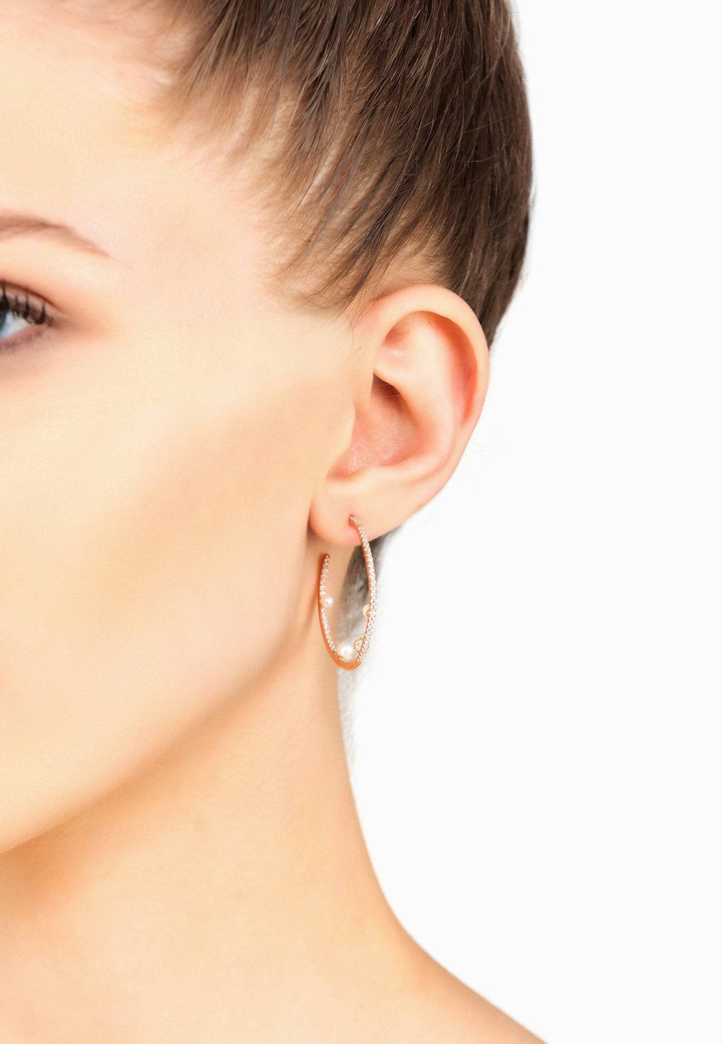 Pearl & Sparkles Hoop Earrings Rosegold - LATELITA Earrings
