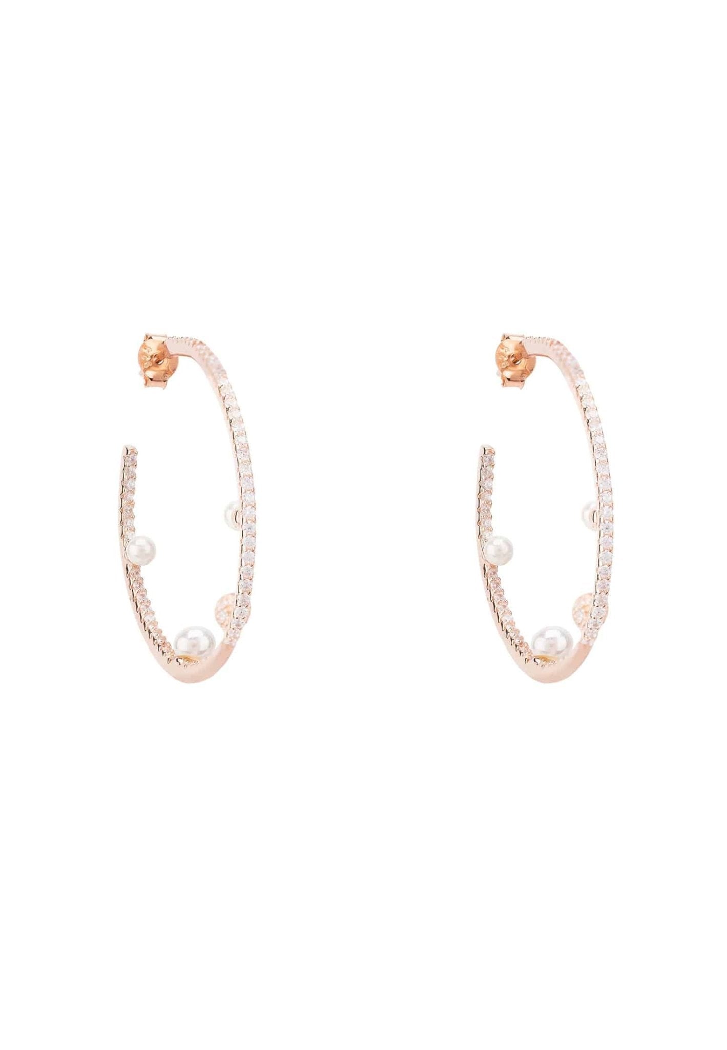 Pearl & Sparkles Hoop Earrings Rosegold - LATELITA Earrings