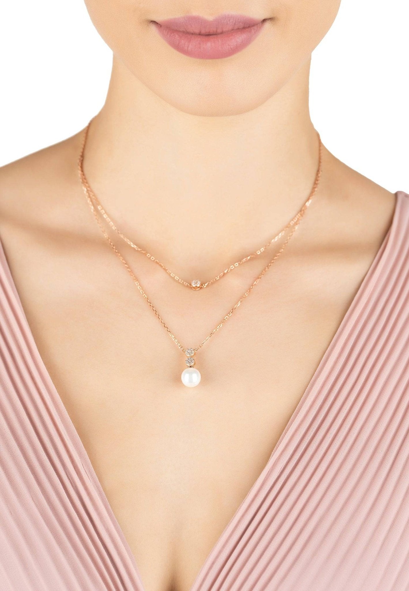 Pearl & Sparkles Layered Necklace Rosegold - LATELITA Necklaces