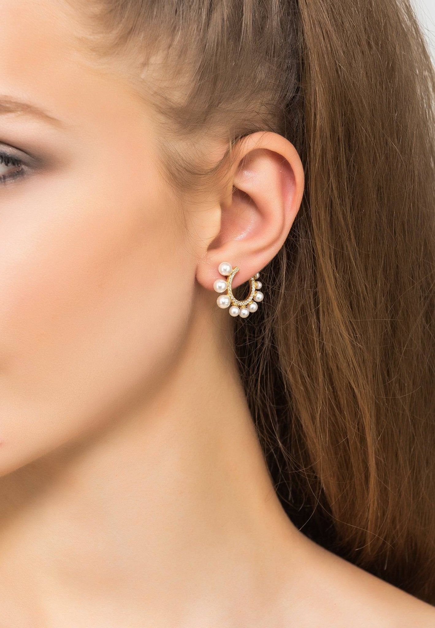 Pearl Sweeping Hoop Earrings Gold - LATELITA Earrings