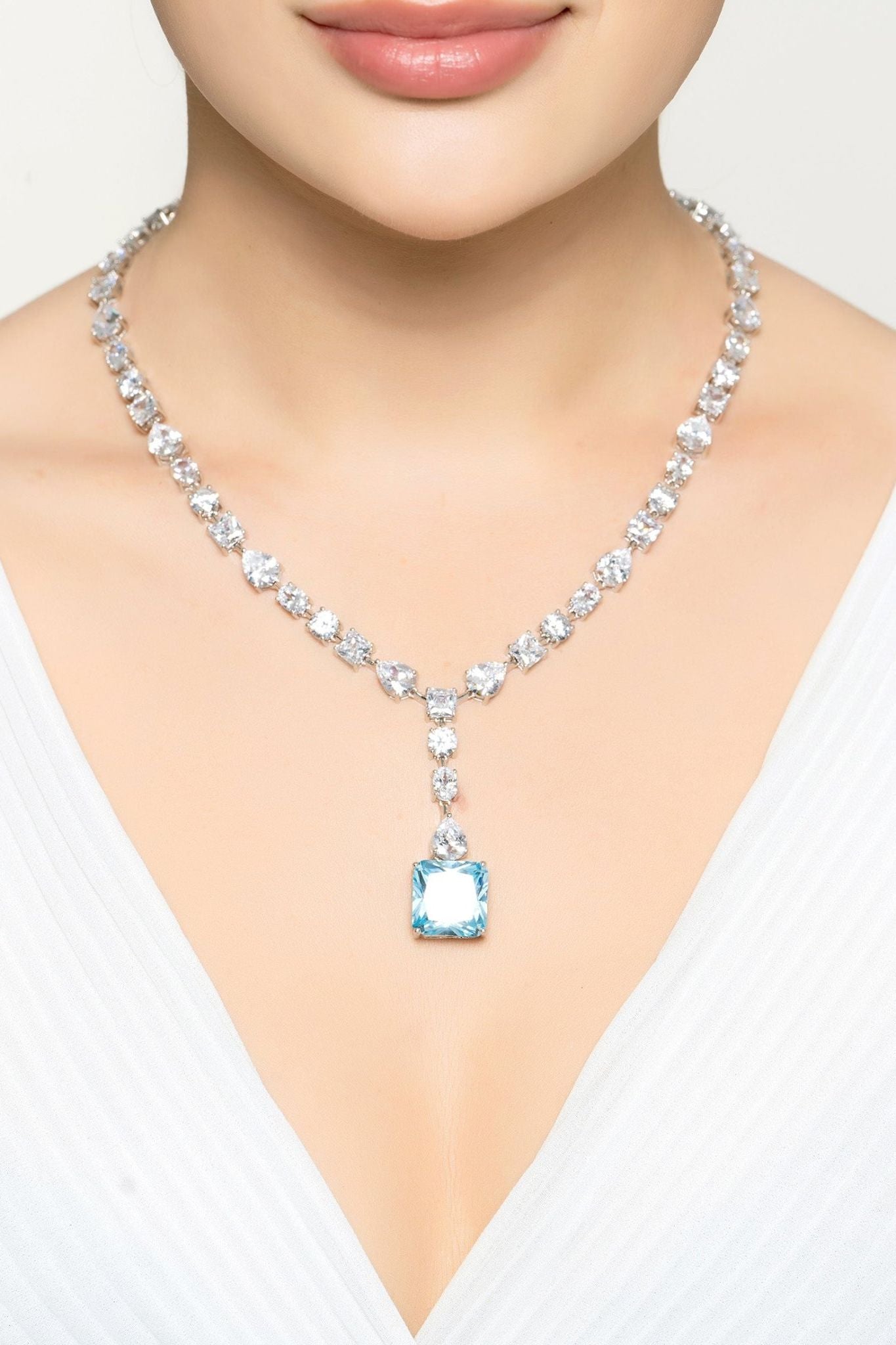 Penelope Blue Topaz Statement Necklace Silver - LATELITA Necklaces