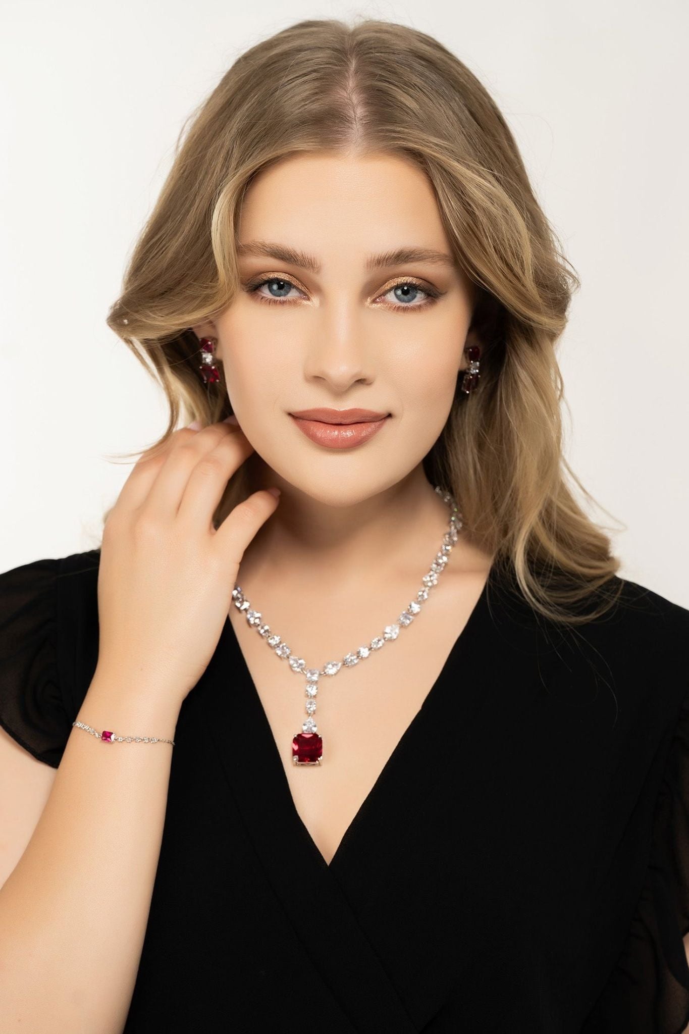Penelope Drop Earrings Ruby Silver - LATELITA Earrings