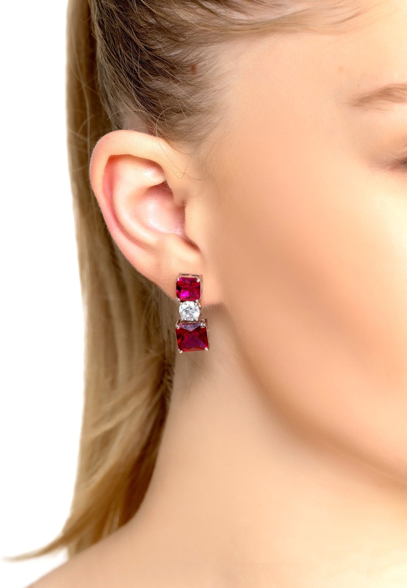 Penelope Drop Earrings Ruby Silver - LATELITA Earrings
