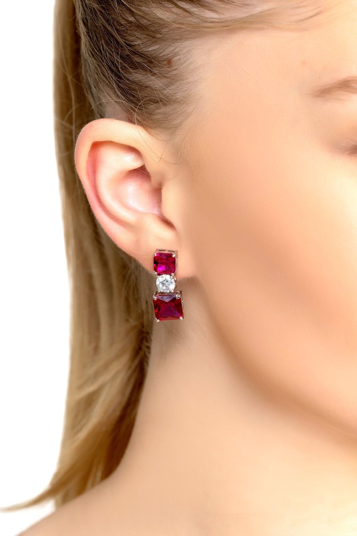 Penelope Drop Earrings Ruby Silver - LATELITA Earrings