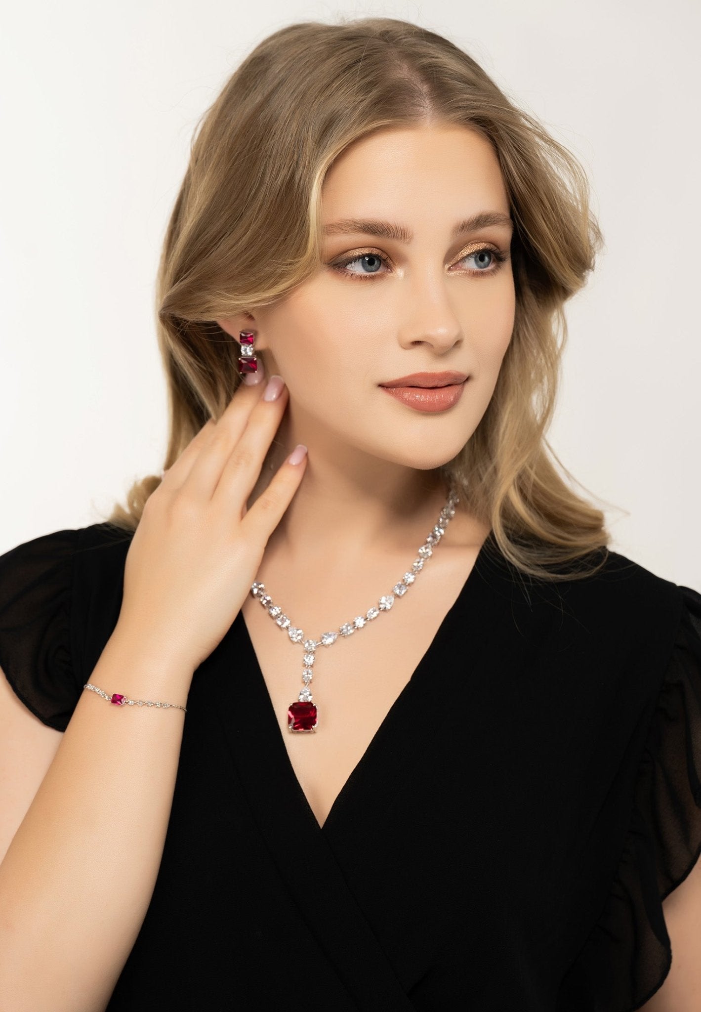 Penelope Drop Earrings Ruby Silver - LATELITA Earrings