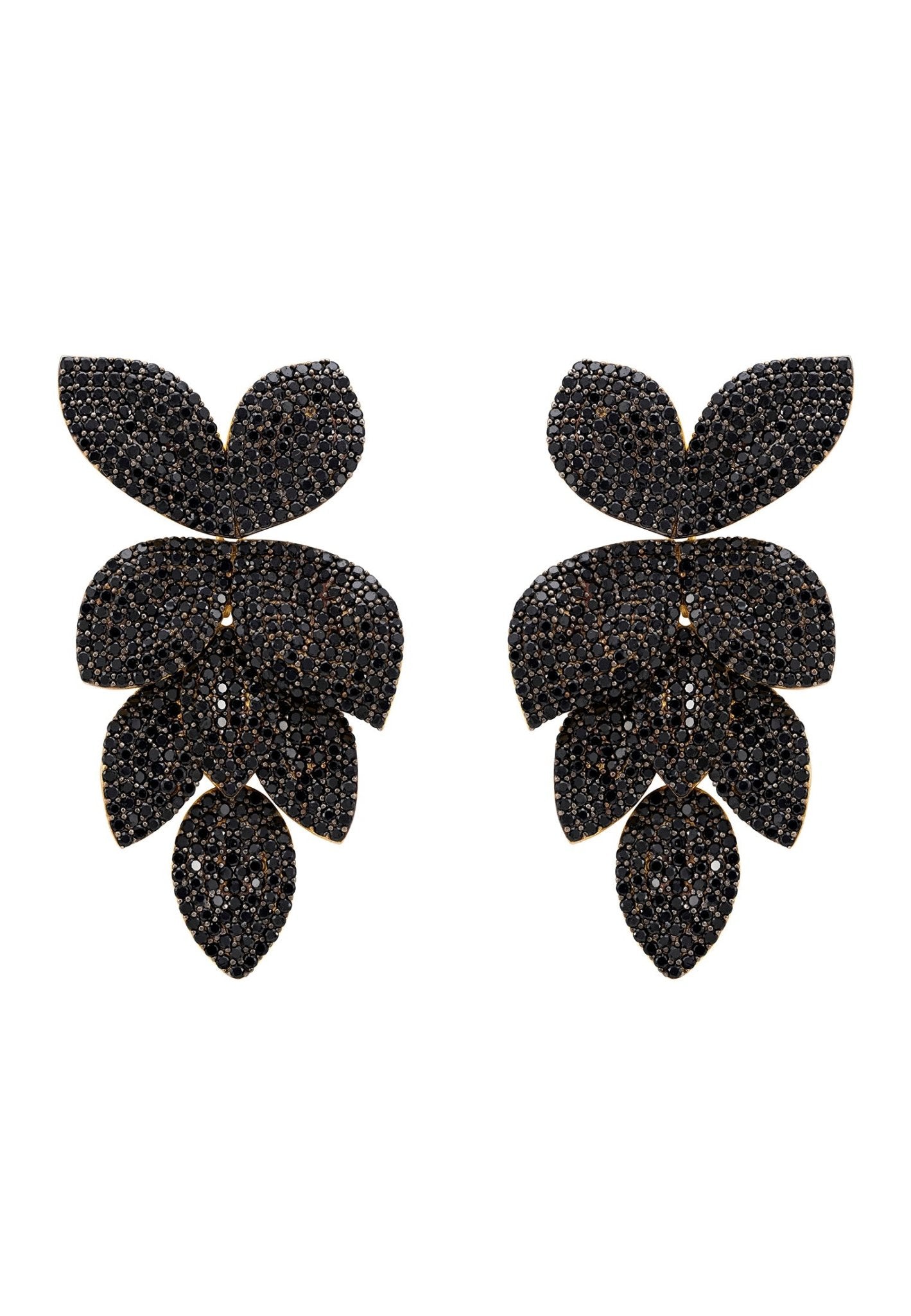 Petal Cascading Flower Earrings Gold Black Cz - LATELITA Earrings