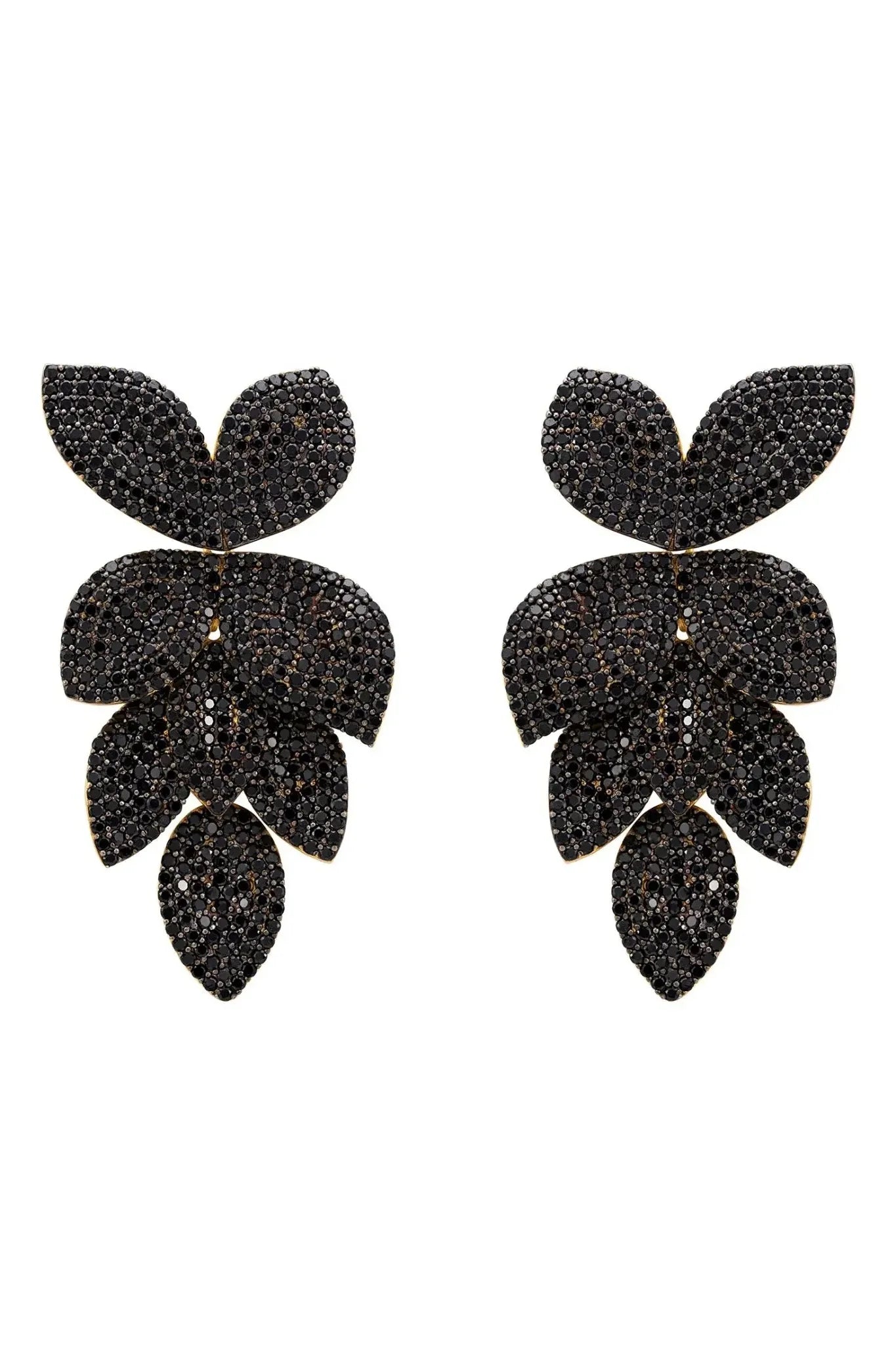 Petal Cascading Flower Earrings Gold Black Cz - LATELITA Earrings