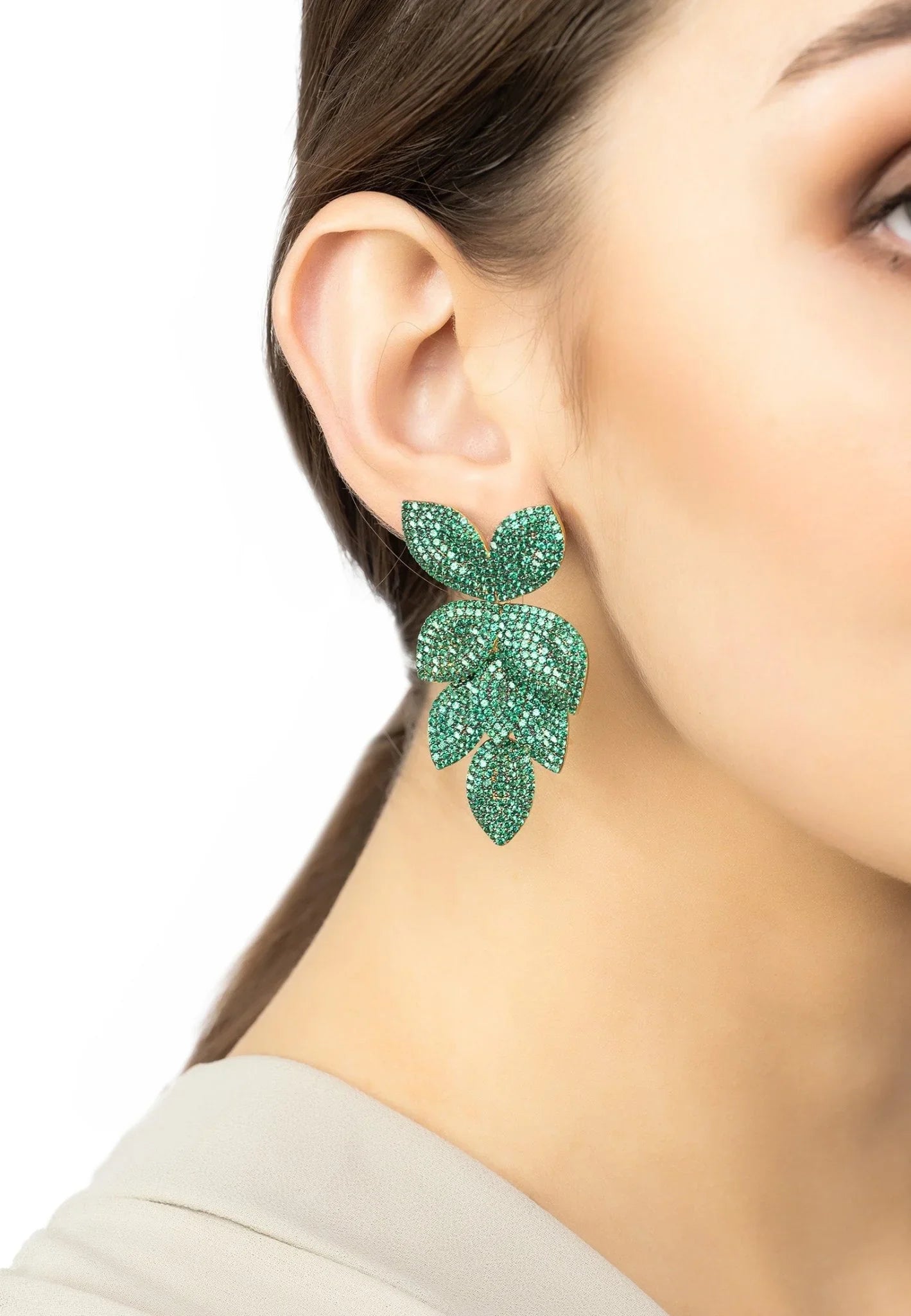 Petal Cascading Flower Earrings Gold Emerald Green petal-cascading-flower-earrings-gold-emerald-green