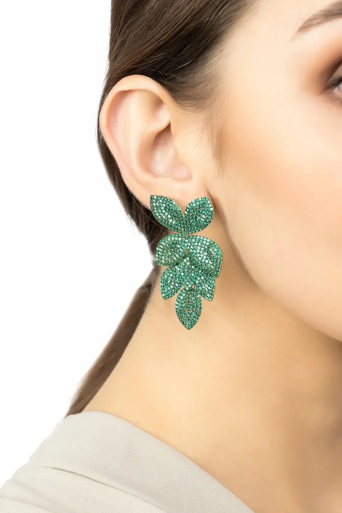 Petal Cascading Flower Earrings Gold Emerald Green - LATELITA Earrings