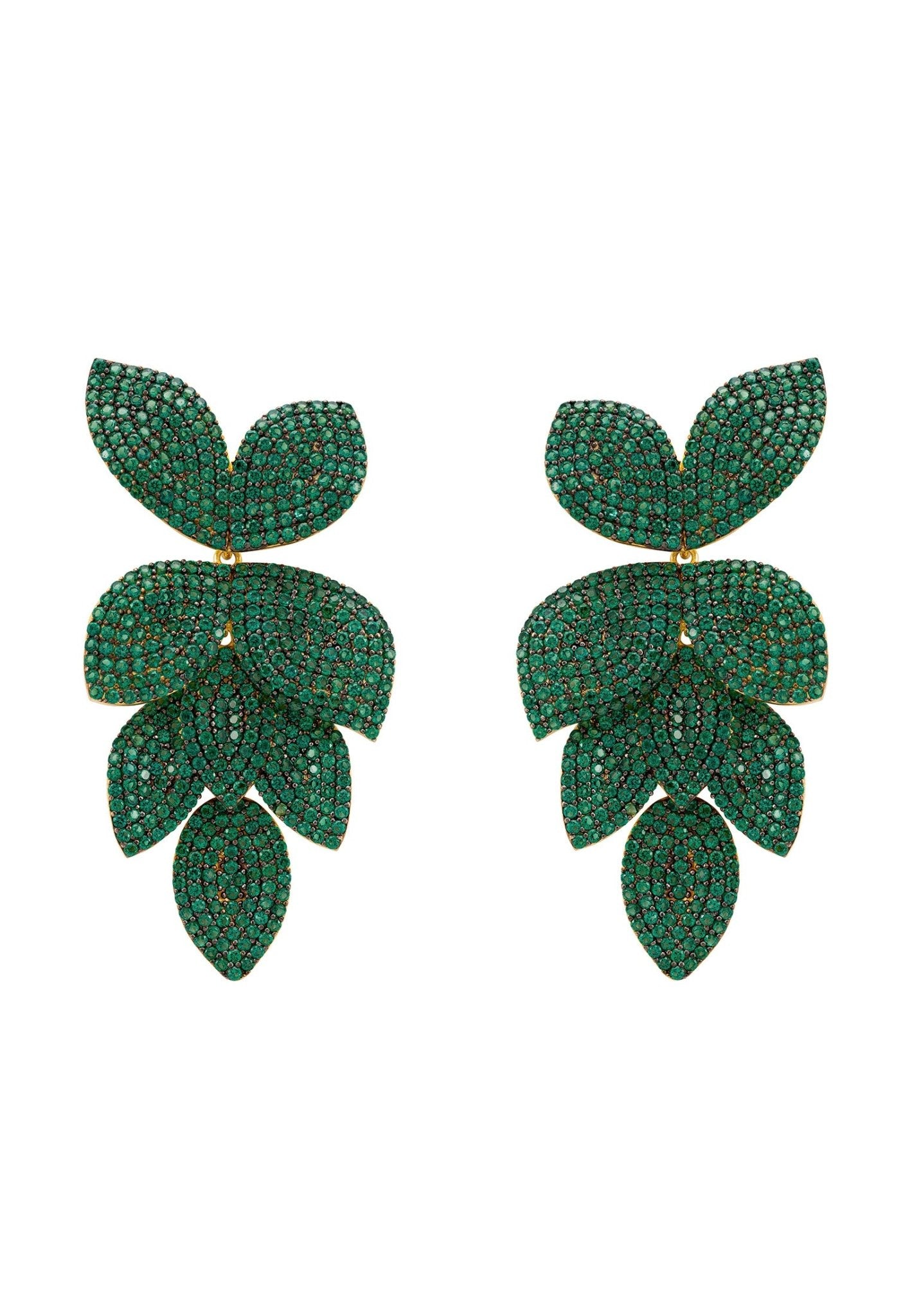Petal Cascading Flower Earrings Gold Emerald Green - LATELITA Earrings