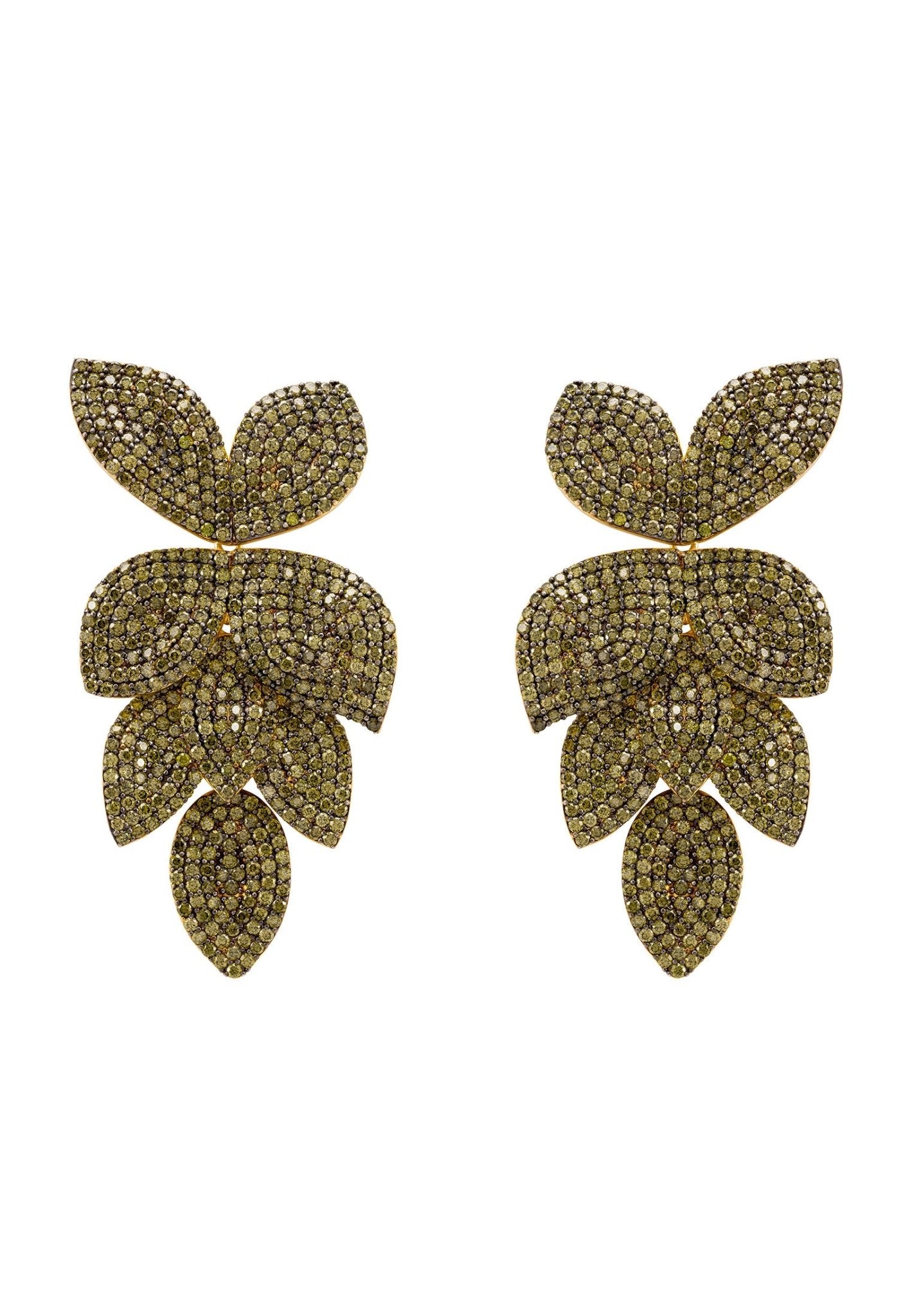 Petal Cascading Flower Earrings Gold Peridot Cz - LATELITA Earrings