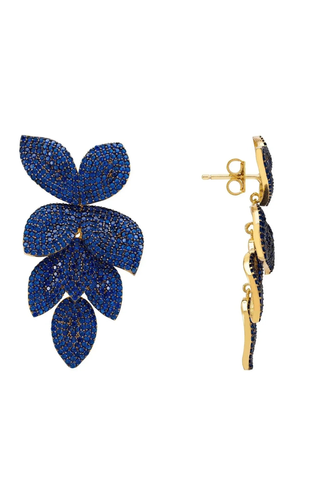 Petal Cascading Flower Earrings Gold Sapphire Cz - LATELITA Earrings