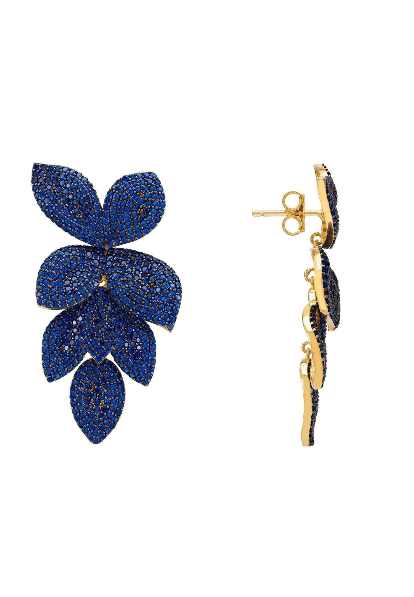 Petal Cascading Flower Earrings Gold Sapphire Cz - LATELITA Earrings