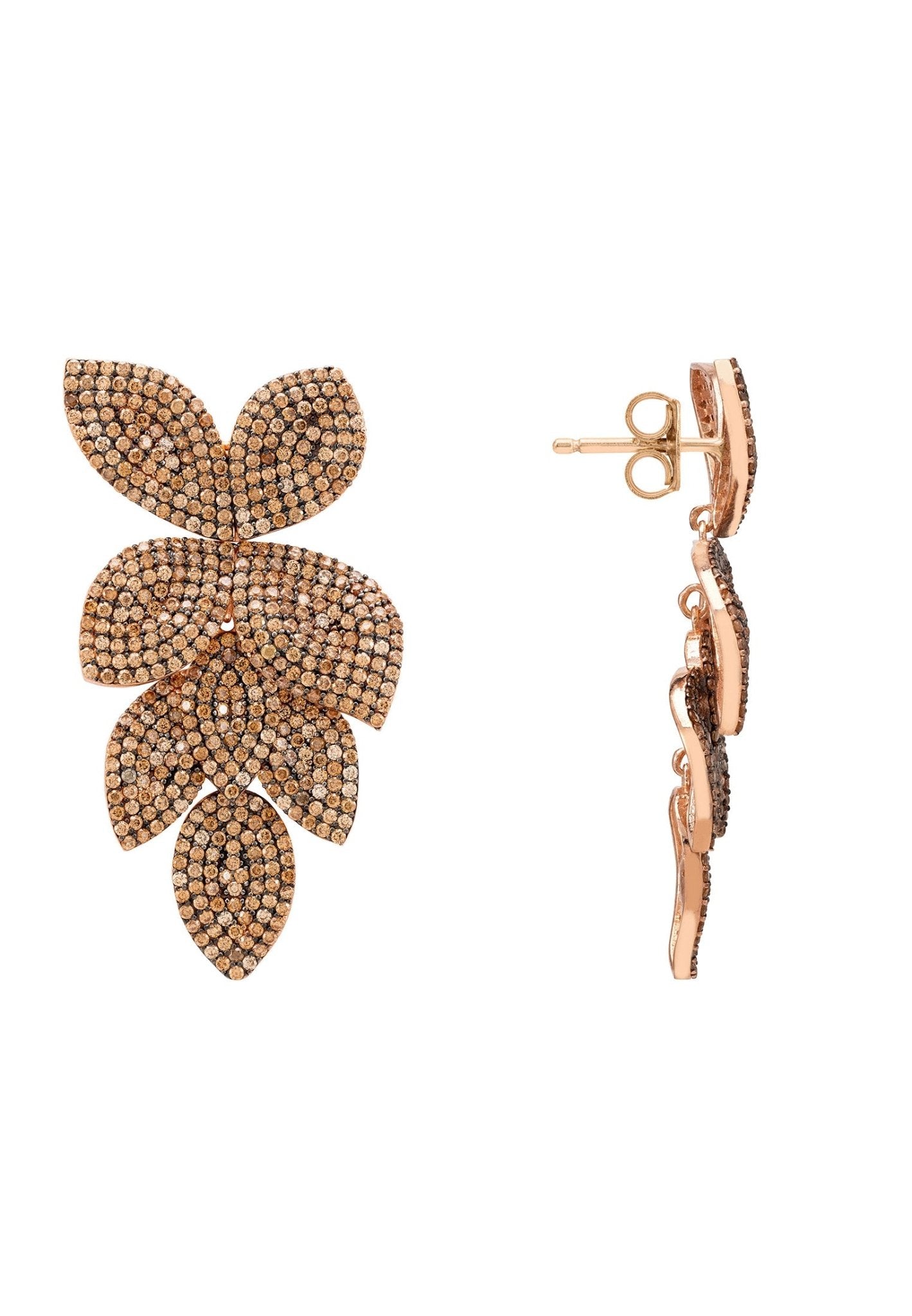 Petal Cascading Flower Earrings Rosegold Champagne - LATELITA Earrings
