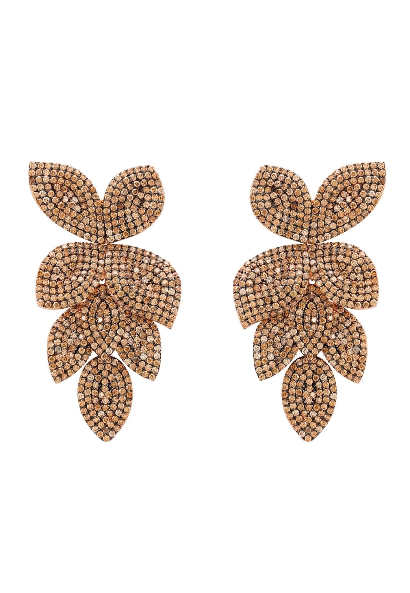 Petal Cascading Flower Earrings Rosegold Champagne - LATELITA Earrings