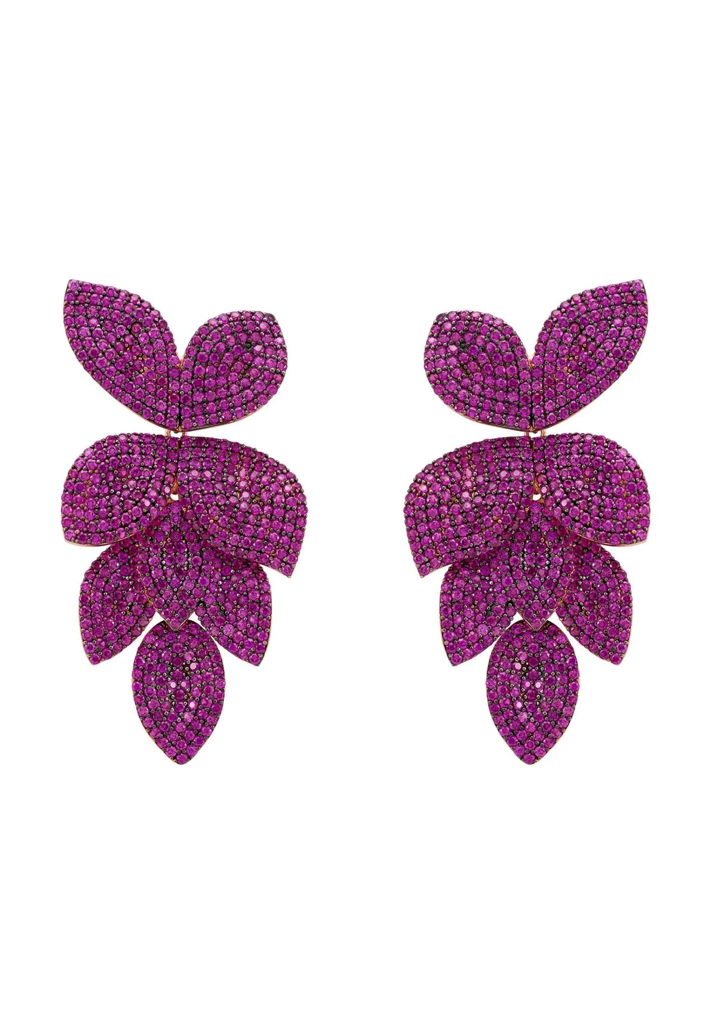Petal Cascading Flower Earrings Rosegold Ruby Cz - LATELITA Earrings