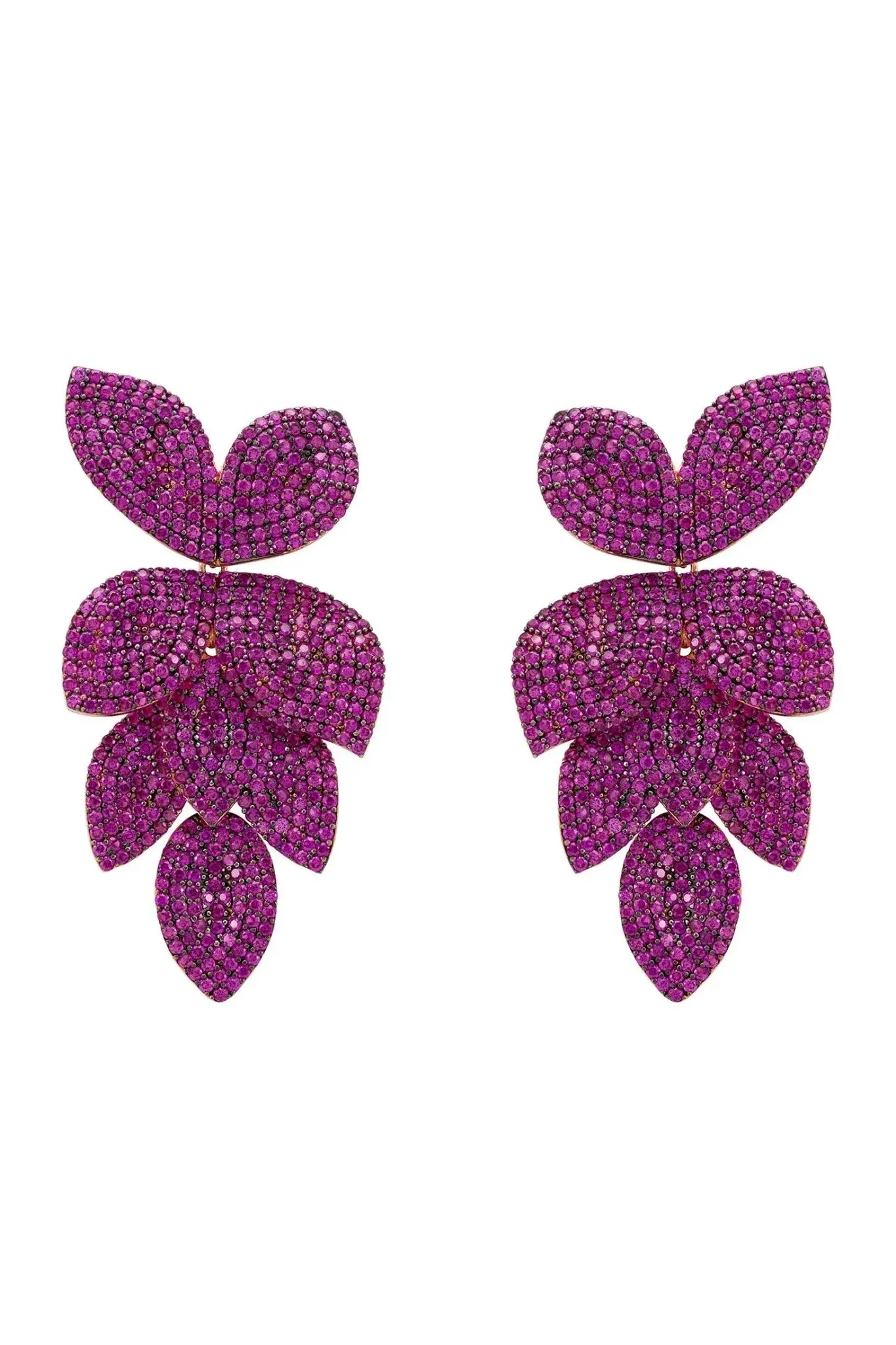 Petal Cascading Flower Earrings Rosegold Ruby Cz - LATELITA Earrings