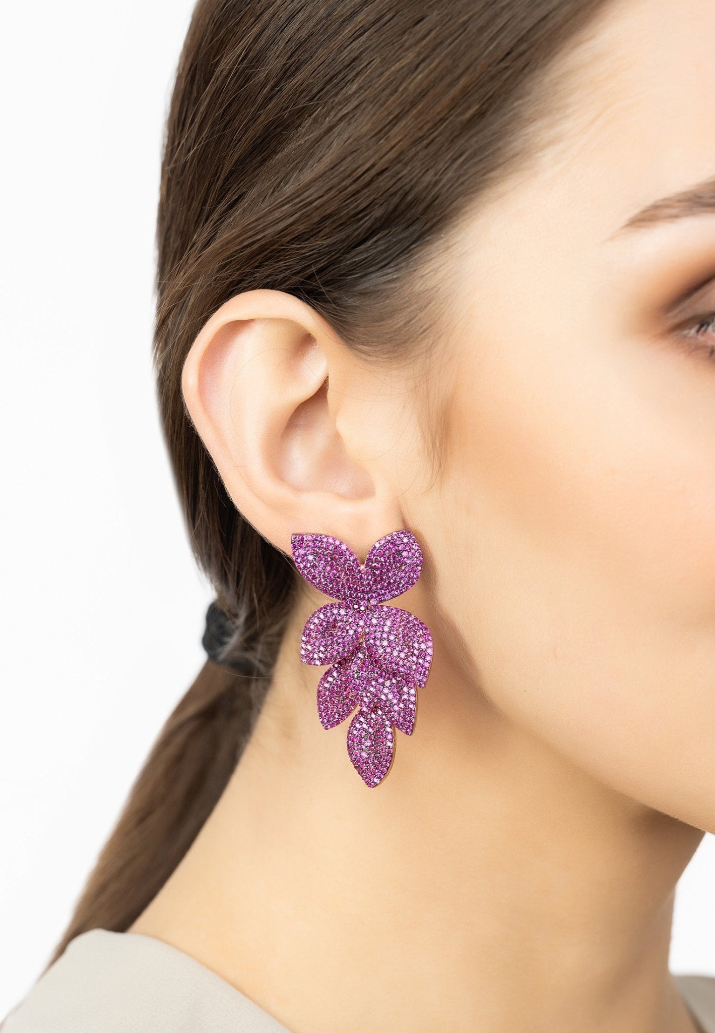 Petal Cascading Flower Earrings Rosegold Ruby Cz - LATELITA Earrings