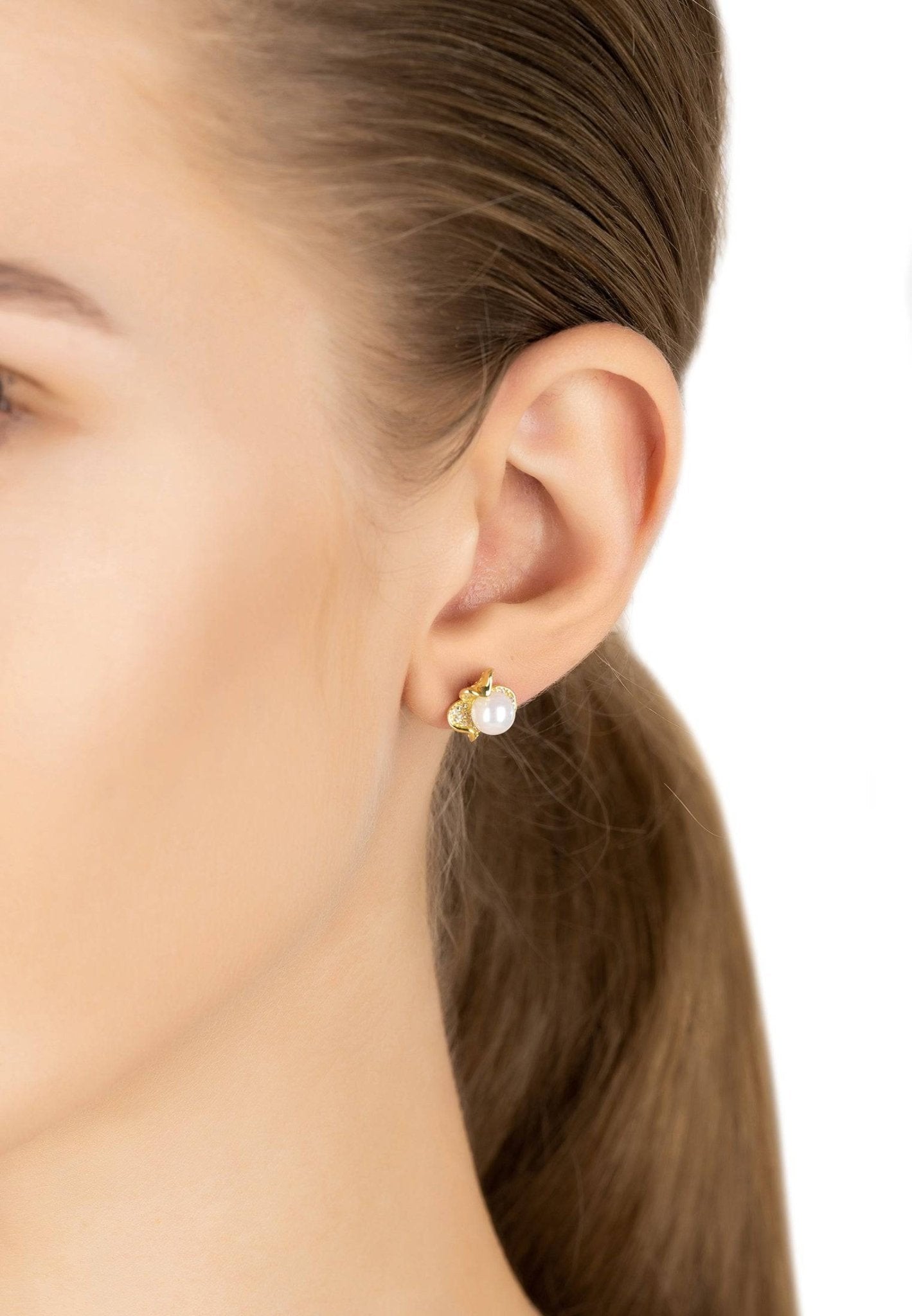 Petals And Pearl Stud Earrings Gold - LATELITA Earrings