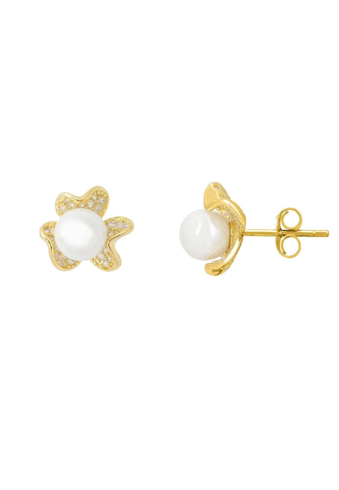 Petals And Pearl Stud Earrings Gold - LATELITA Earrings