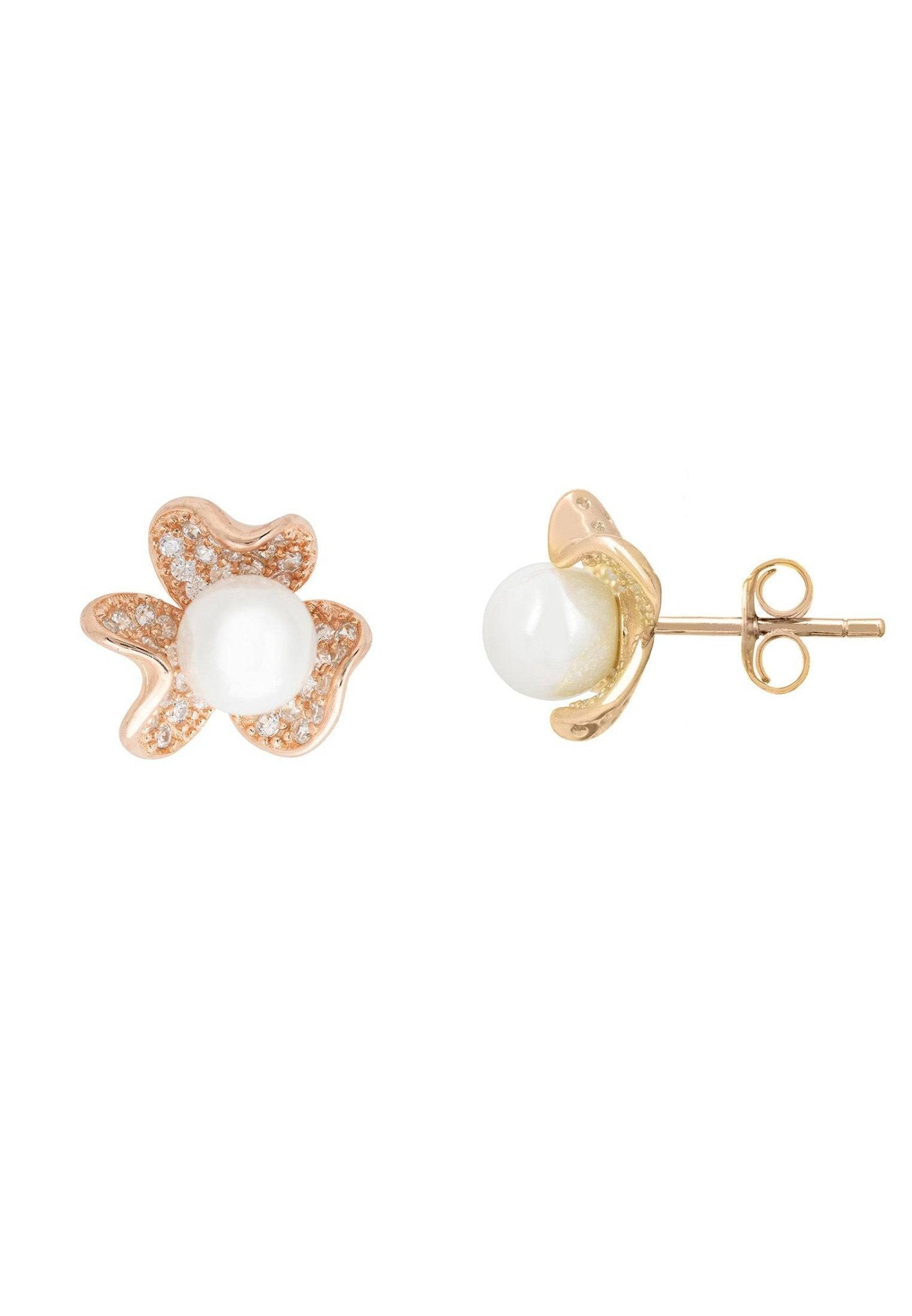 Petals And Pearl Stud Earrings Rosegold - LATELITA Earrings