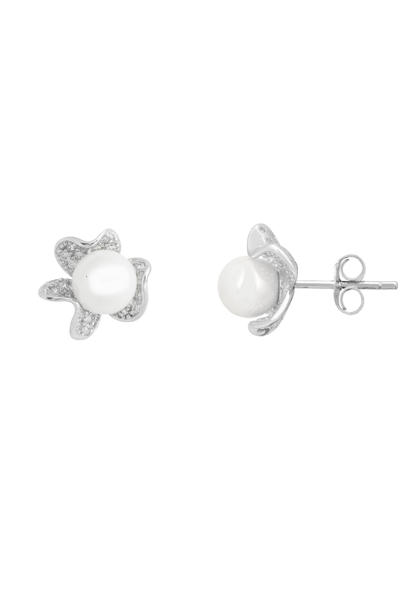 Petals And Pearl Stud Earrings Silver - LATELITA Earrings
