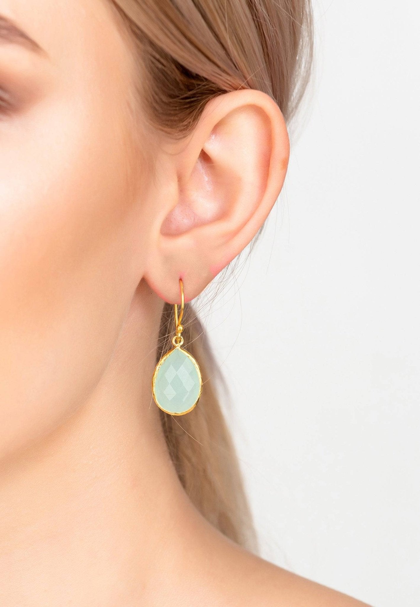 Petite Drop Earrings Aqua Chalcedony Gold - LATELITA Earrings