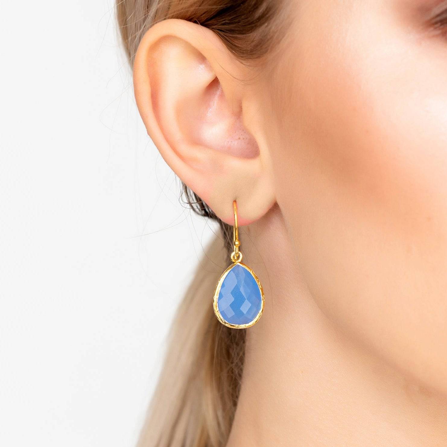 Petite Drop Earrings Dark Blue Chalcedony Gold - LATELITA Earrings
