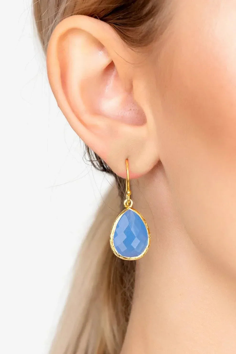Petite Drop Earrings Dark Blue Chalcedony Gold - LATELITA Earrings