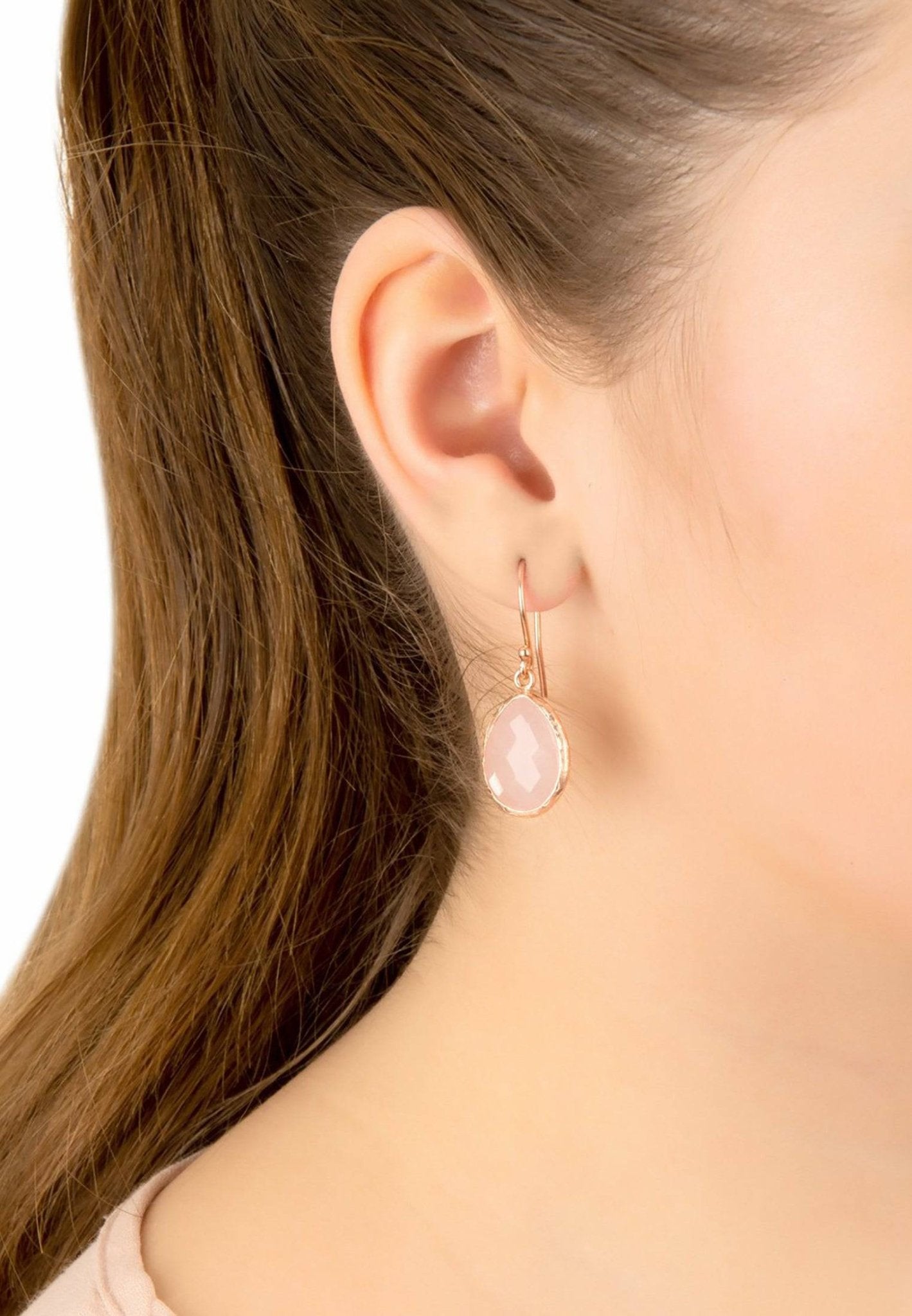 Petite Drop Earrings Rose Quartz Gold - LATELITA Earrings