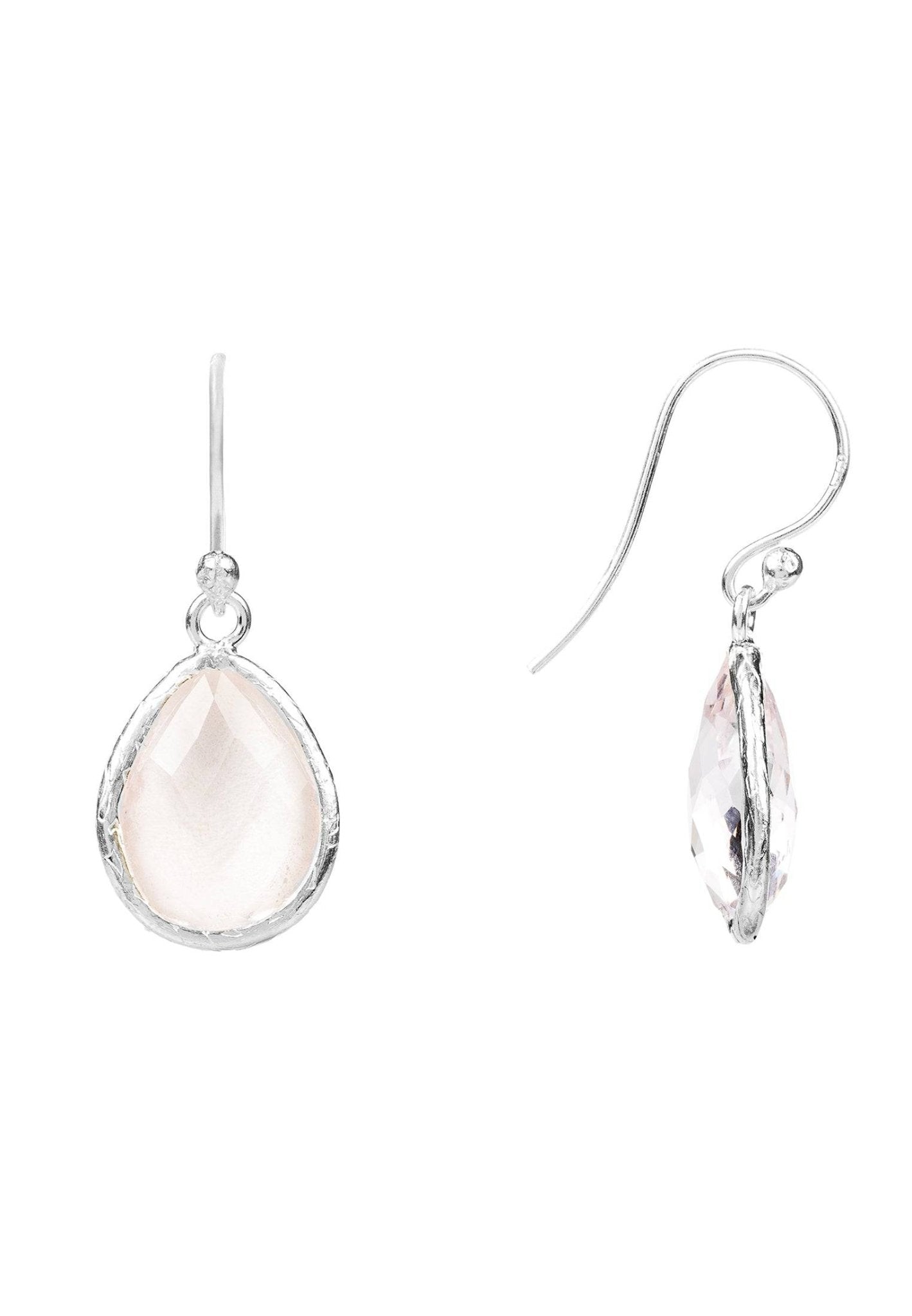 Petite Drop Earrings Rose Quartz Hydro Silver - LATELITA Earrings