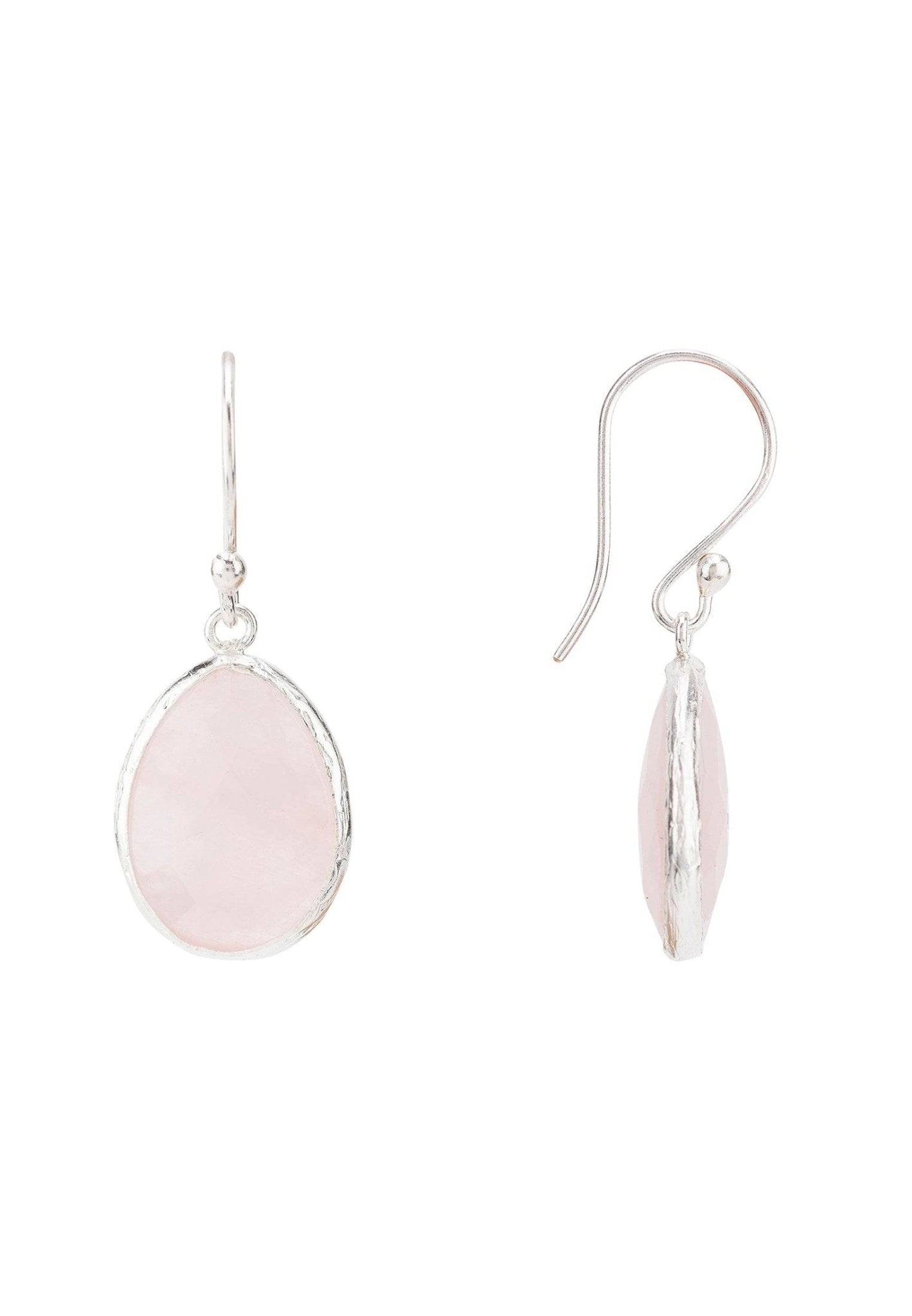 Petite Drop Earrings Rose Quartz Silver - LATELITA Earrings