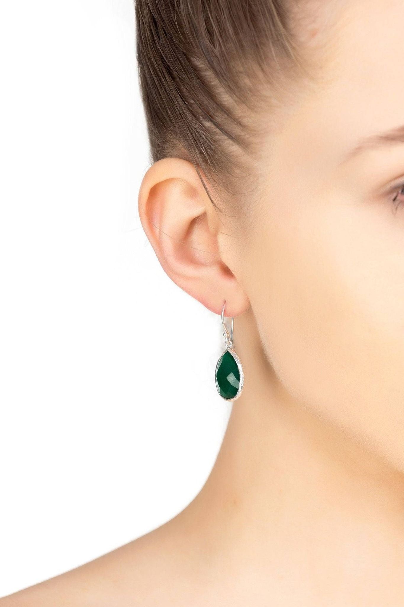Petite Drop Earrings Silver Green Onyx - LATELITA Earrings