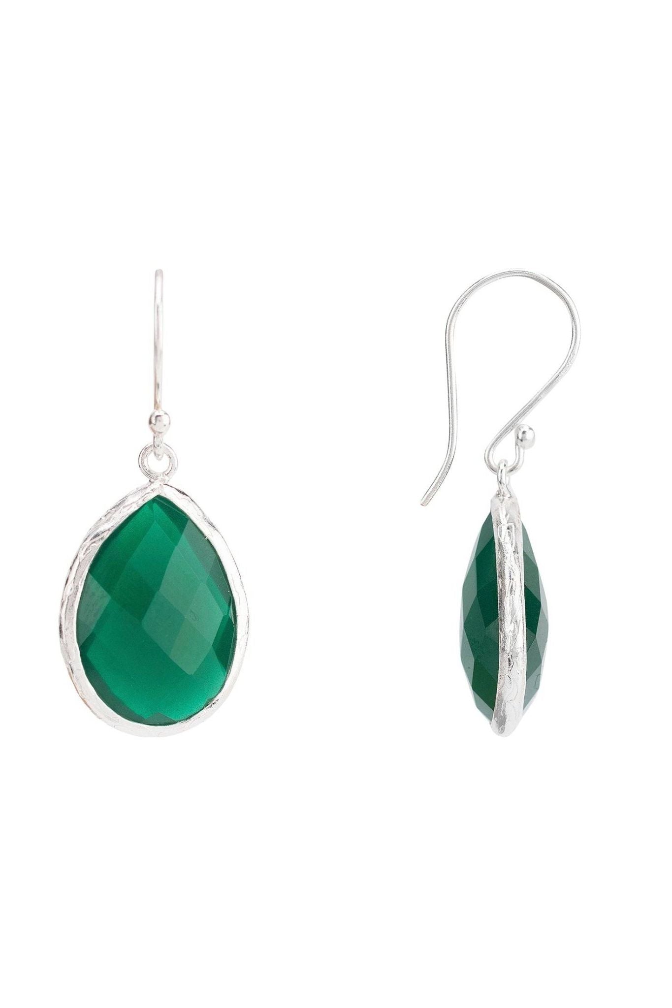 Petite Drop Earrings Silver Green Onyx - LATELITA Earrings