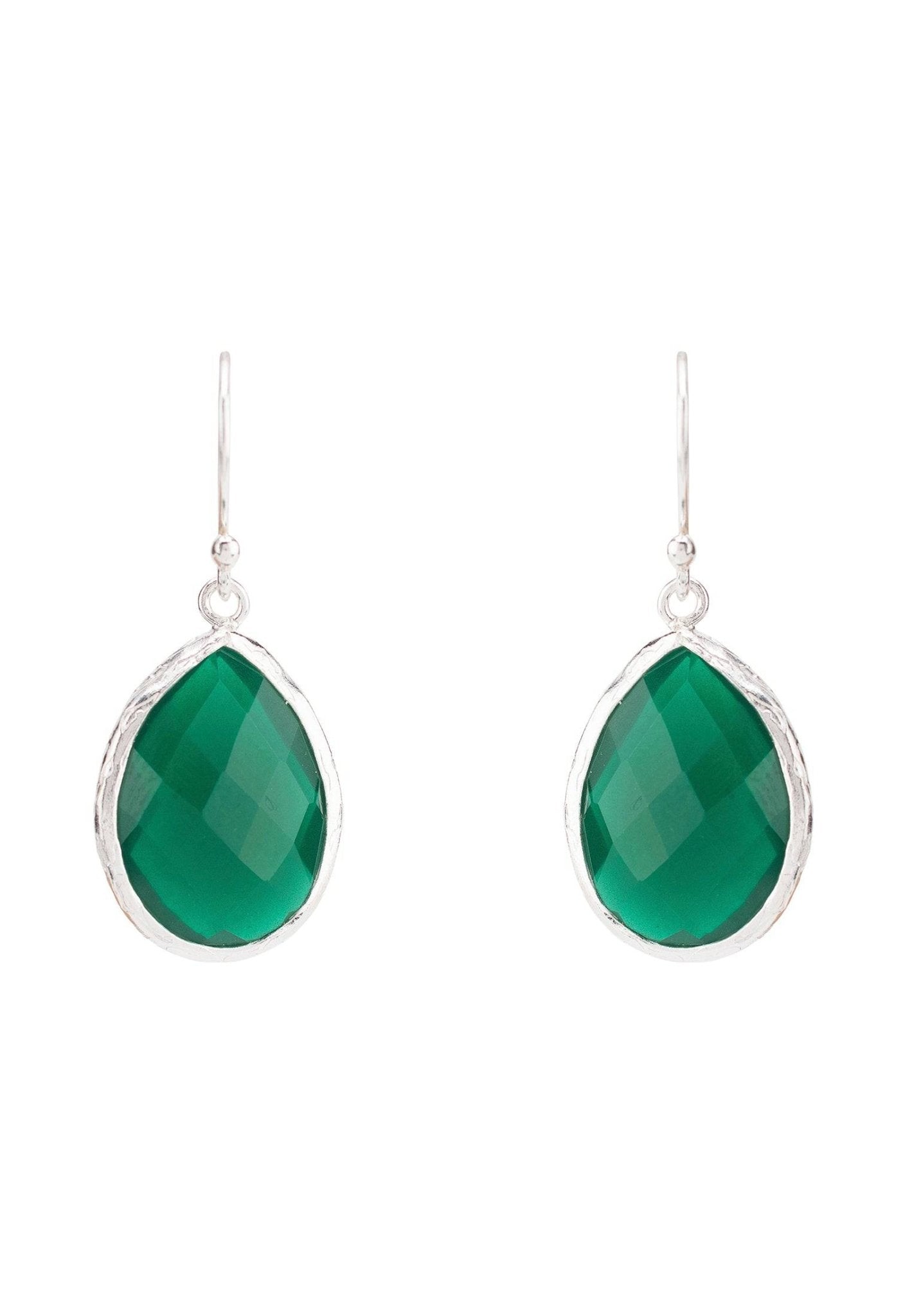 Petite Drop Earrings Silver Green Onyx - LATELITA Earrings