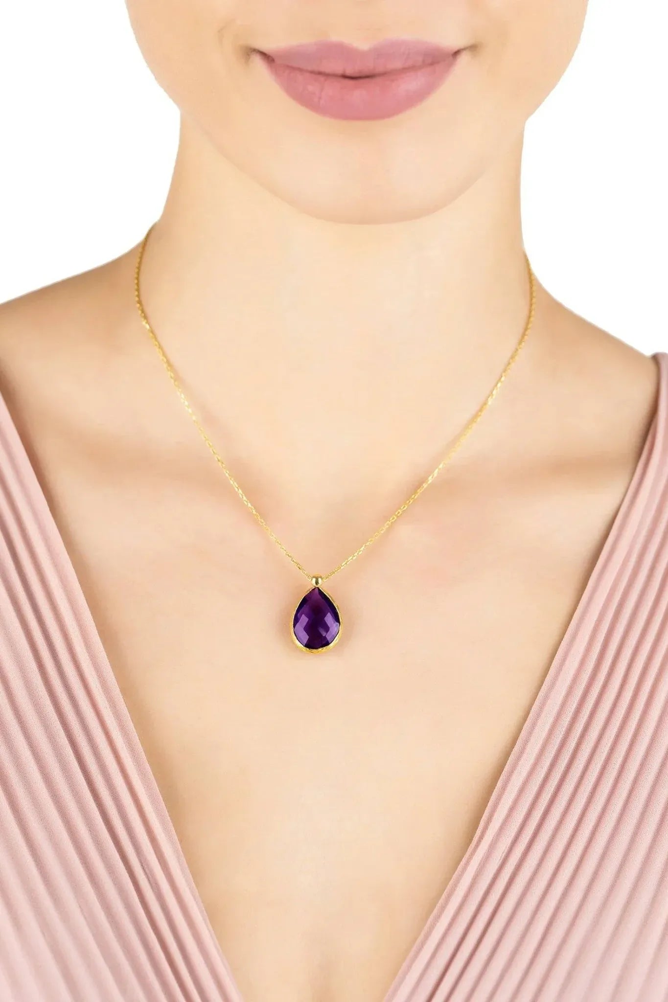 Petite Drop Necklace Gold Amethyst Hydro - LATELITA Necklaces