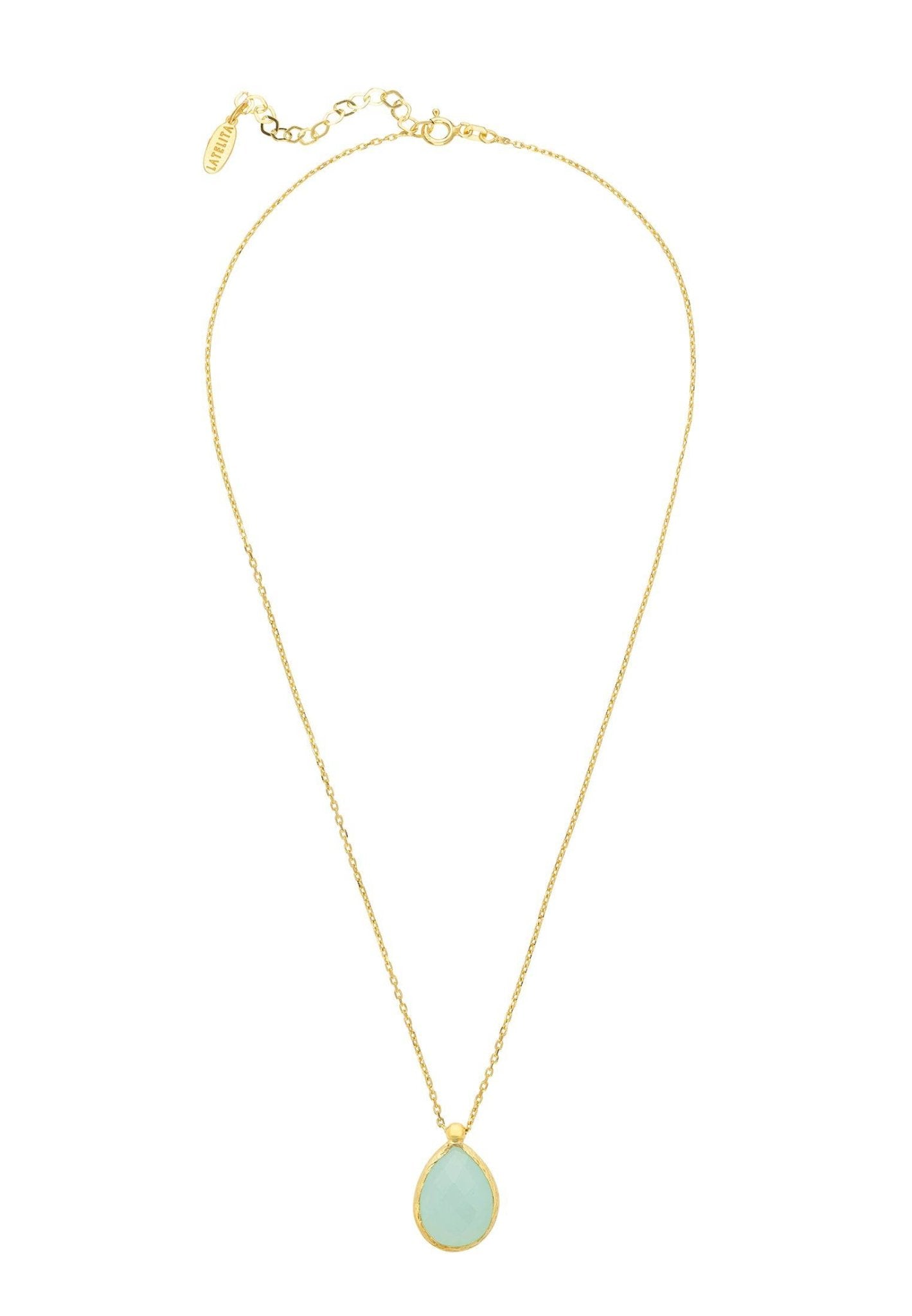 Petite Drop Necklace Gold Aqua Chalcedony - LATELITA Necklaces