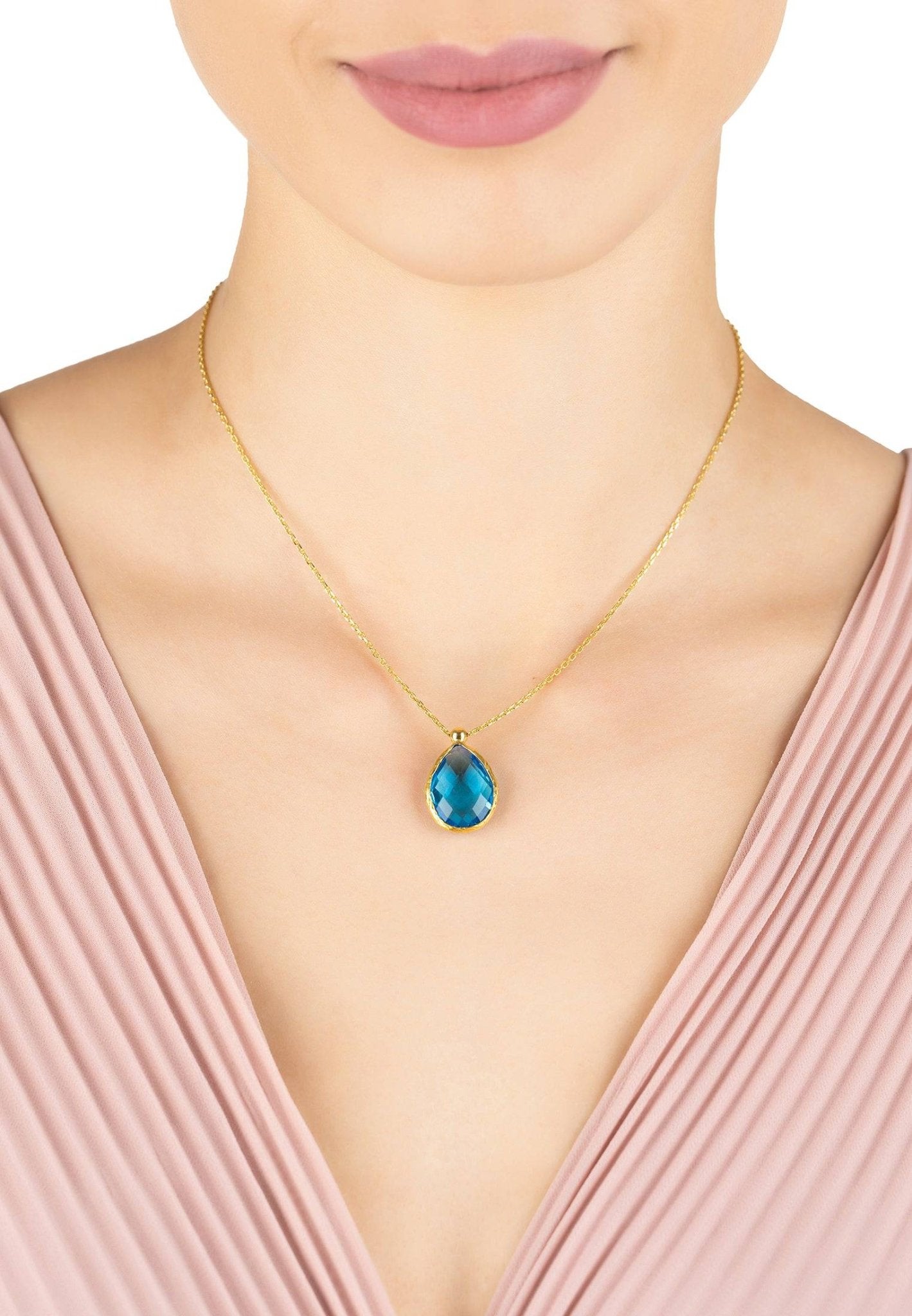 Petite Drop Necklace Gold Blue Topaz Hydro - LATELITA Necklaces