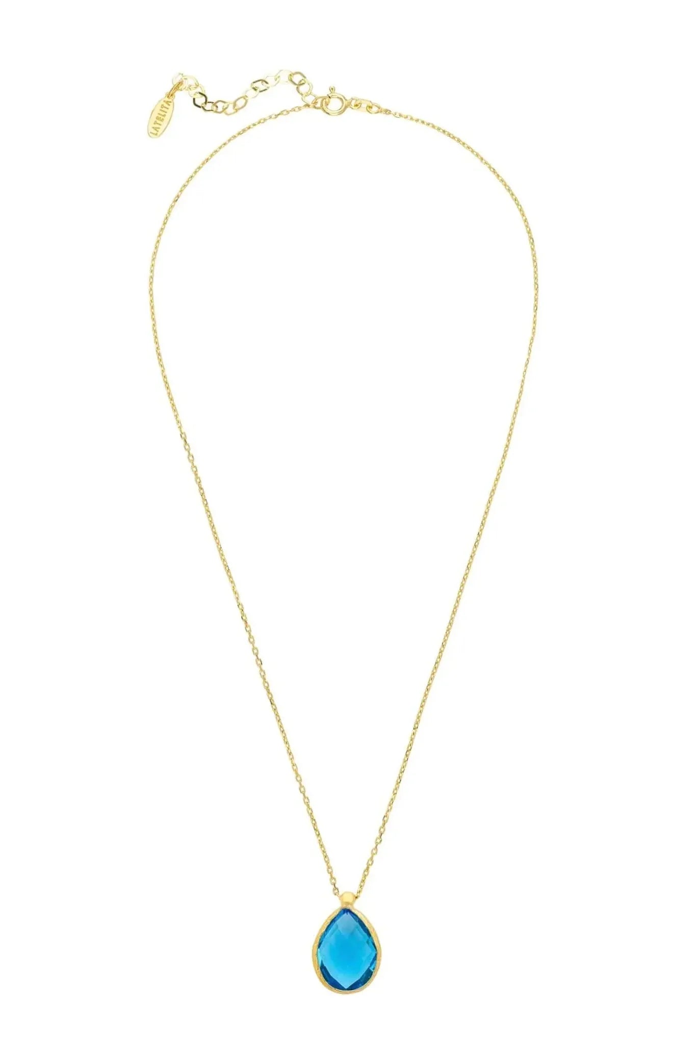 Petite Drop Necklace Gold Blue Topaz Hydro - LATELITA Necklaces